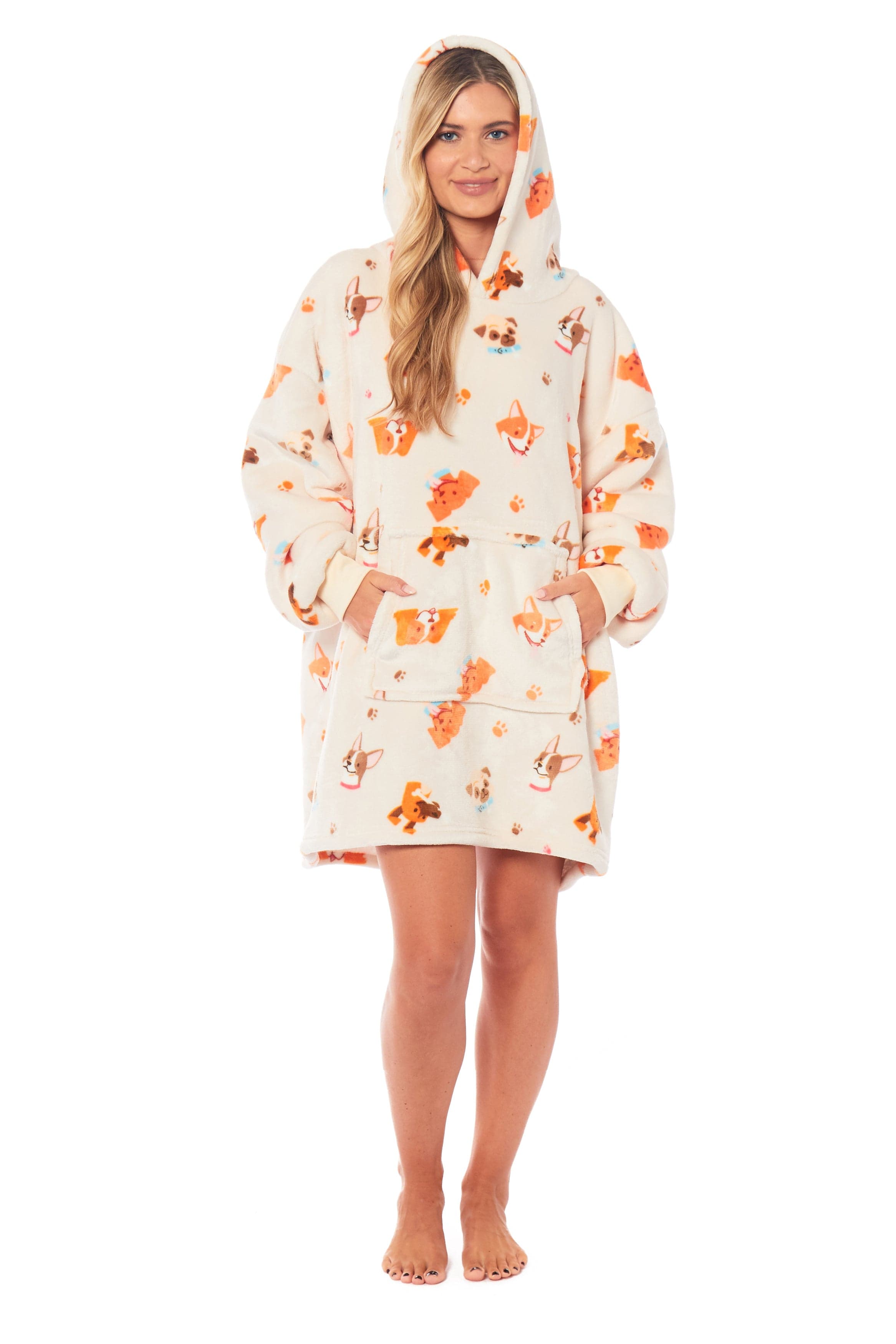 OLIVIA ROCCO Dogs Print Hooded Blanket – Reversible Sherpa Fleece Hoodie