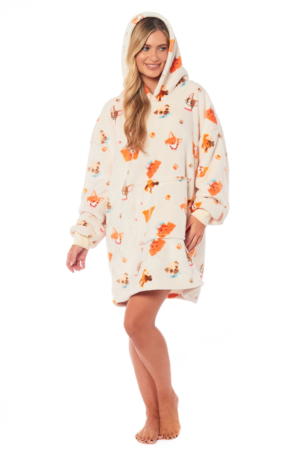 OLIVIA ROCCO Dogs Print Hooded Blanket – Reversible Sherpa Fleece Hoodie