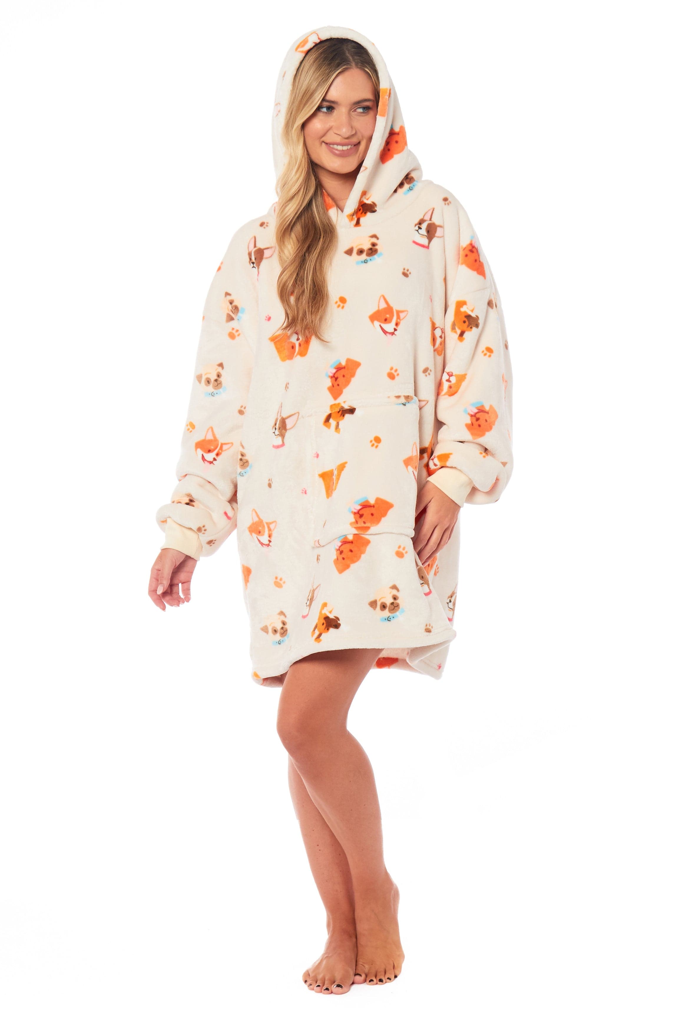 OLIVIA ROCCO Dogs Print Hooded Blanket – Reversible Sherpa Fleece Hoodie