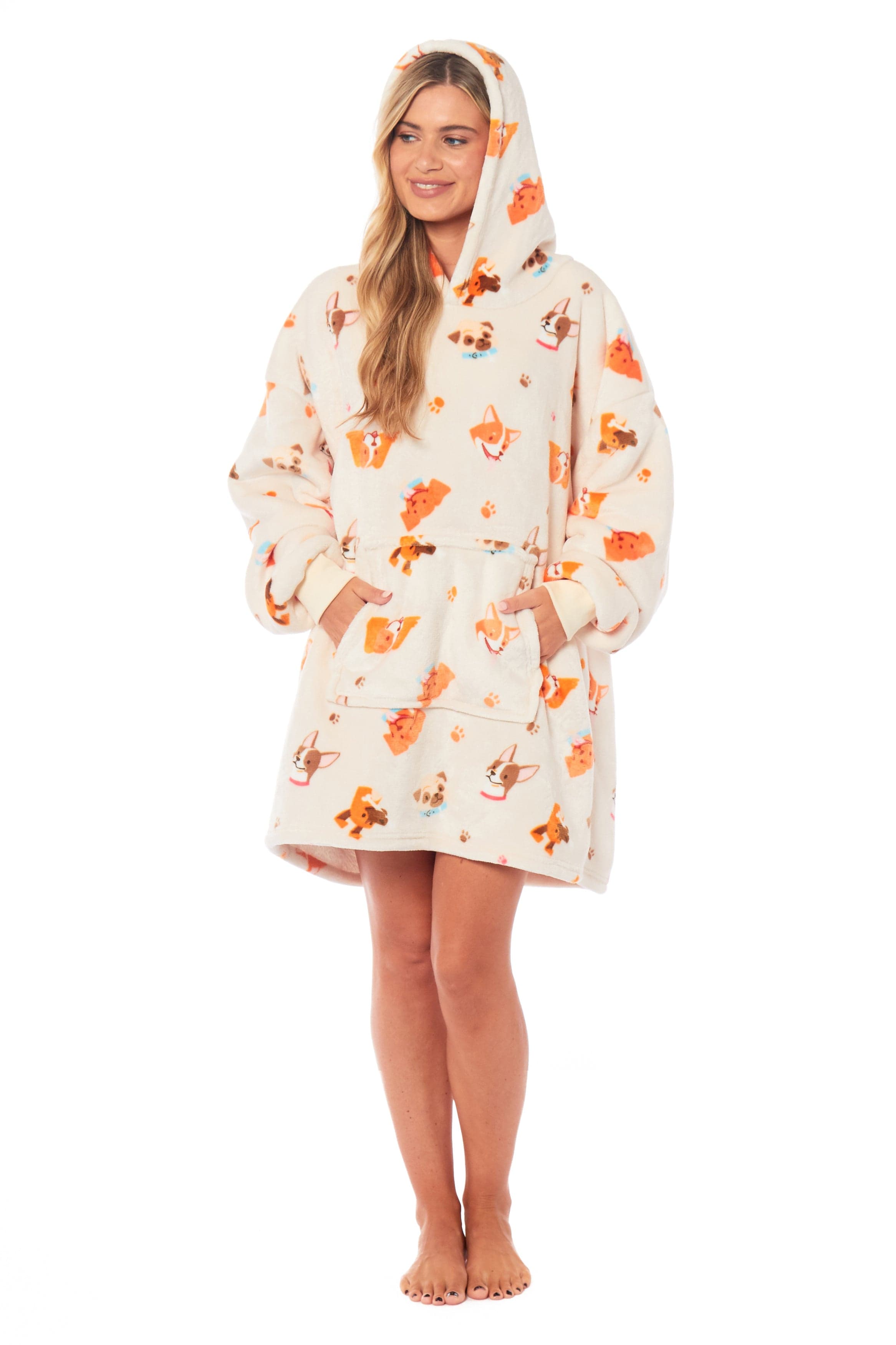 OLIVIA ROCCO Dogs Print Hooded Blanket – Reversible Sherpa Fleece Hoodie