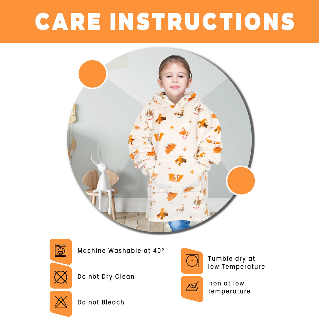 OLIVIA ROCCO Kids Oversized Blanket Hoodie – Sherpa Fleece Dog Pattern