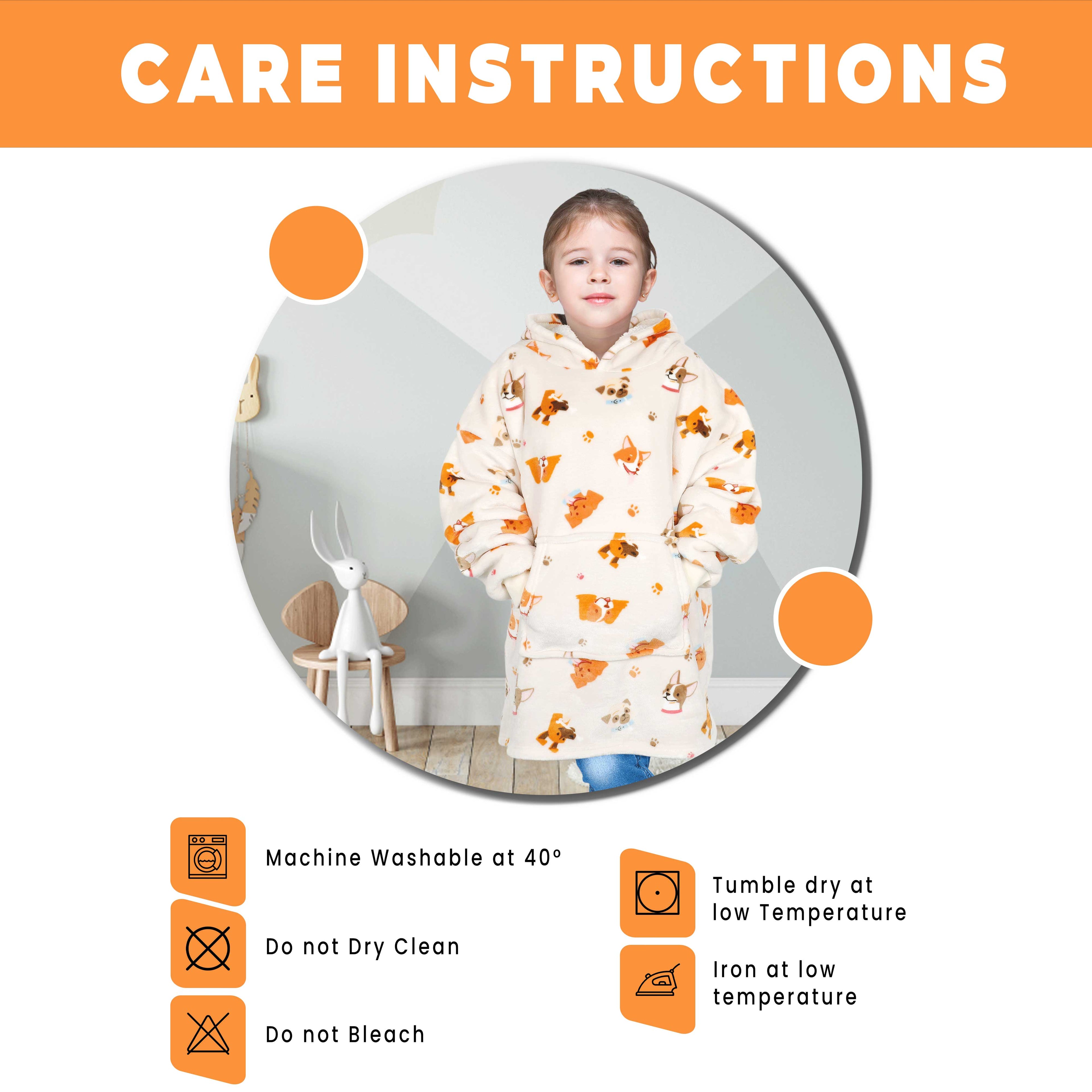 OLIVIA ROCCO Kids Oversized Blanket Hoodie – Sherpa Fleece Dog Pattern