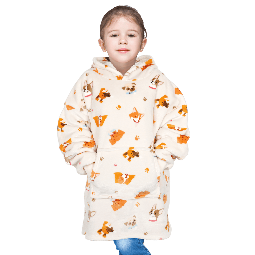 OLIVIA ROCCO Kids Oversized Blanket Hoodie – Sherpa Fleece Dog Pattern