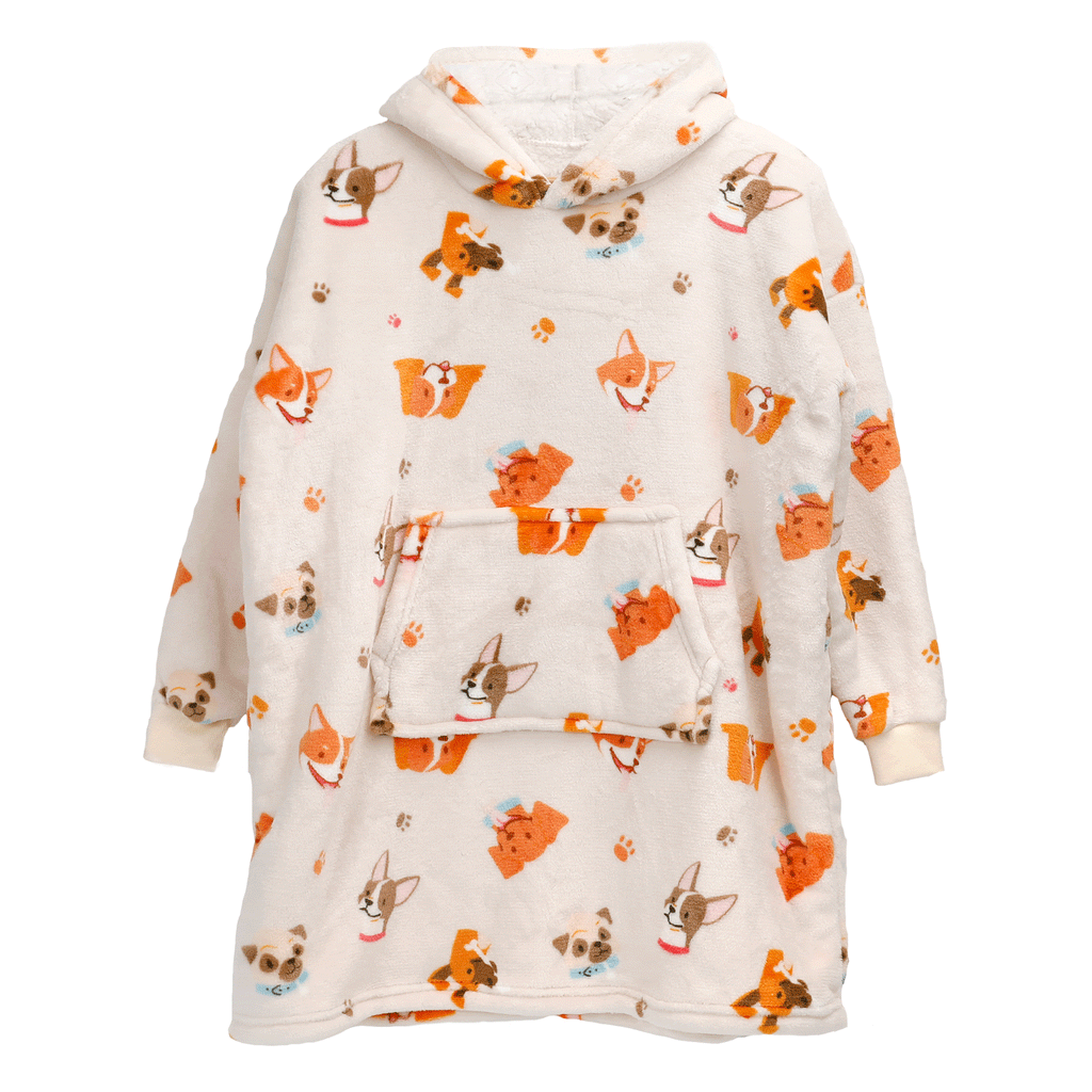 OLIVIA ROCCO Kids Oversized Blanket Hoodie – Sherpa Fleece Dog Pattern
