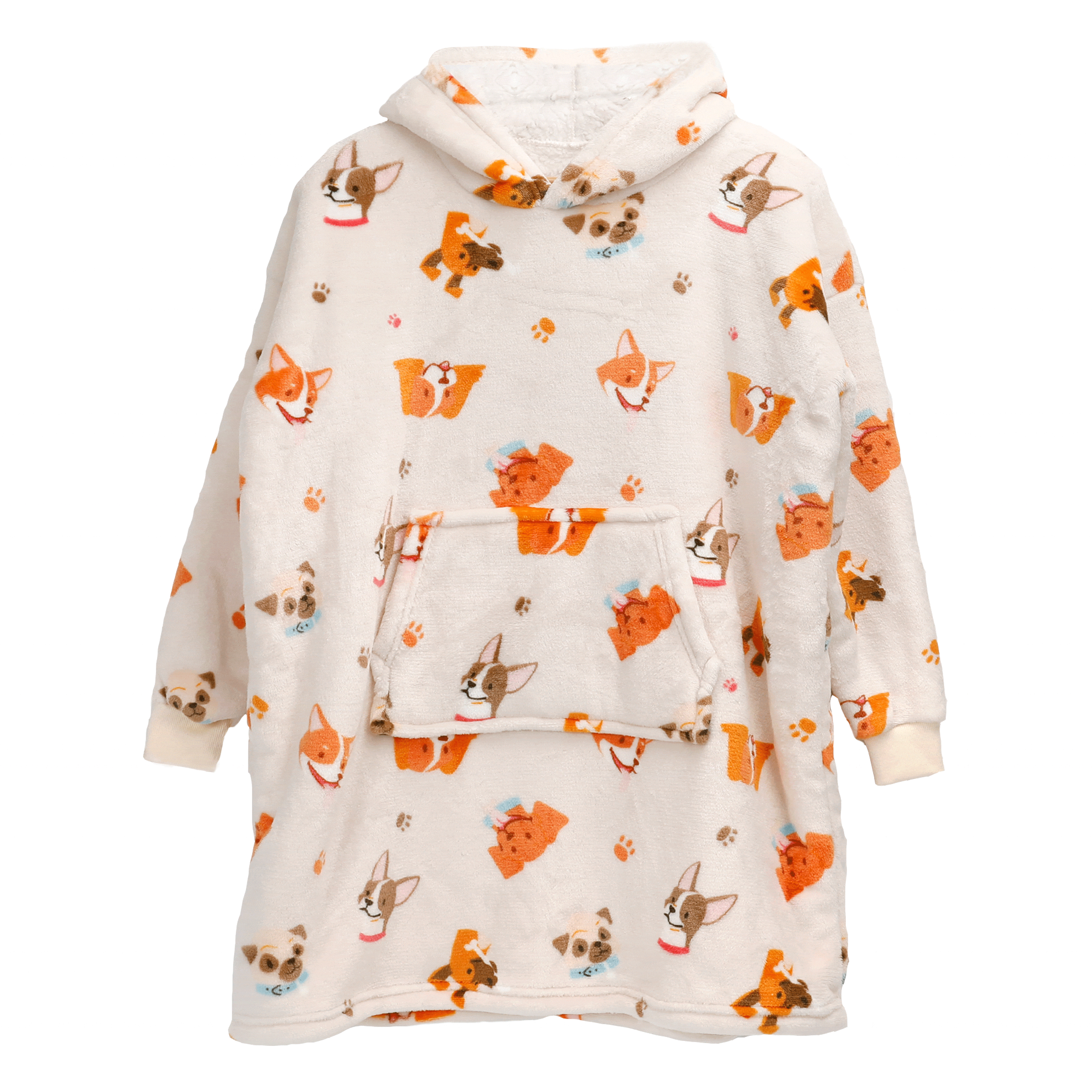 OLIVIA ROCCO Kids Oversized Blanket Hoodie – Sherpa Fleece Dog Pattern