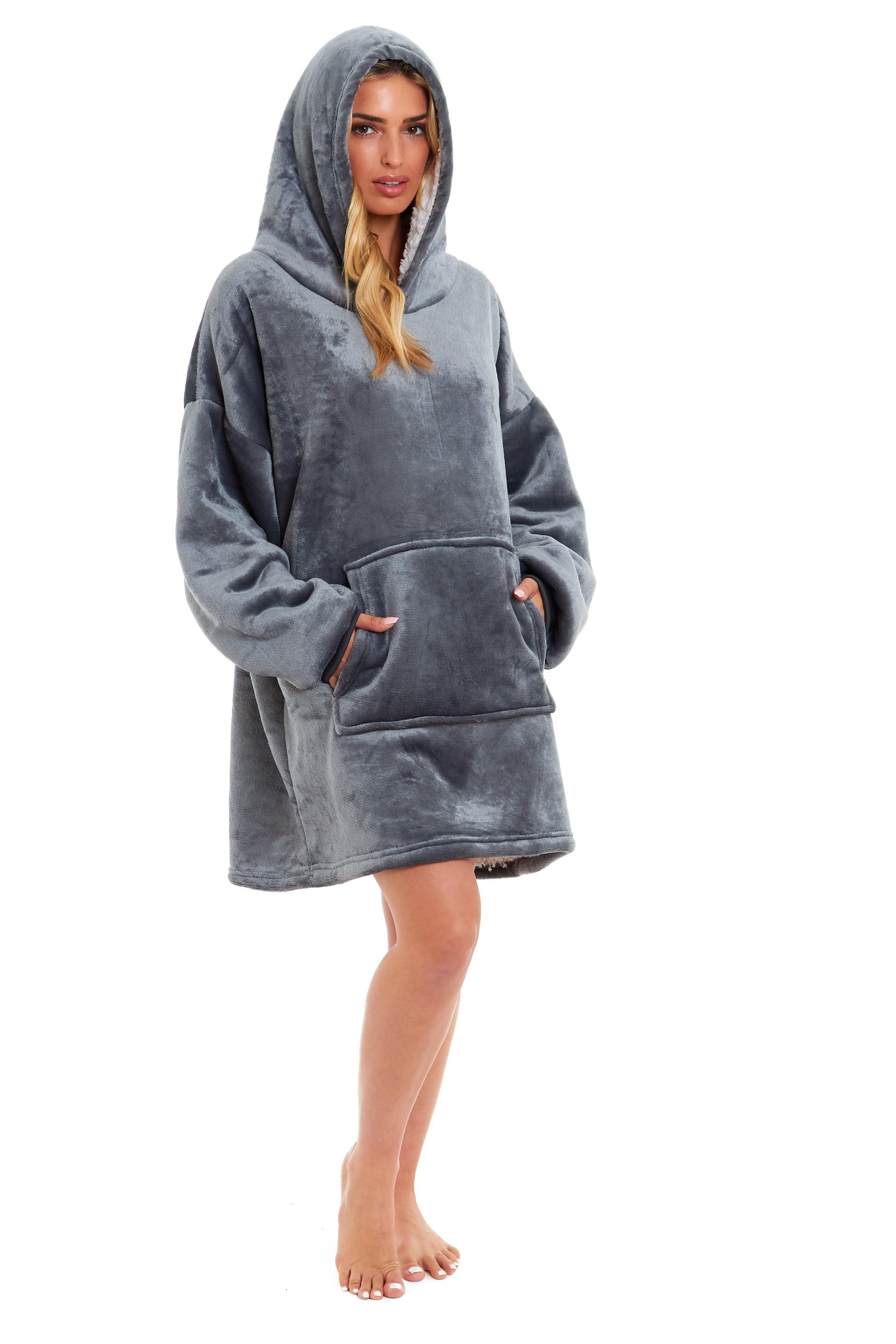 OLIVIA ROCCO Oversized Hooded Blanket – Reversible Sherpa Fleece Hoodie