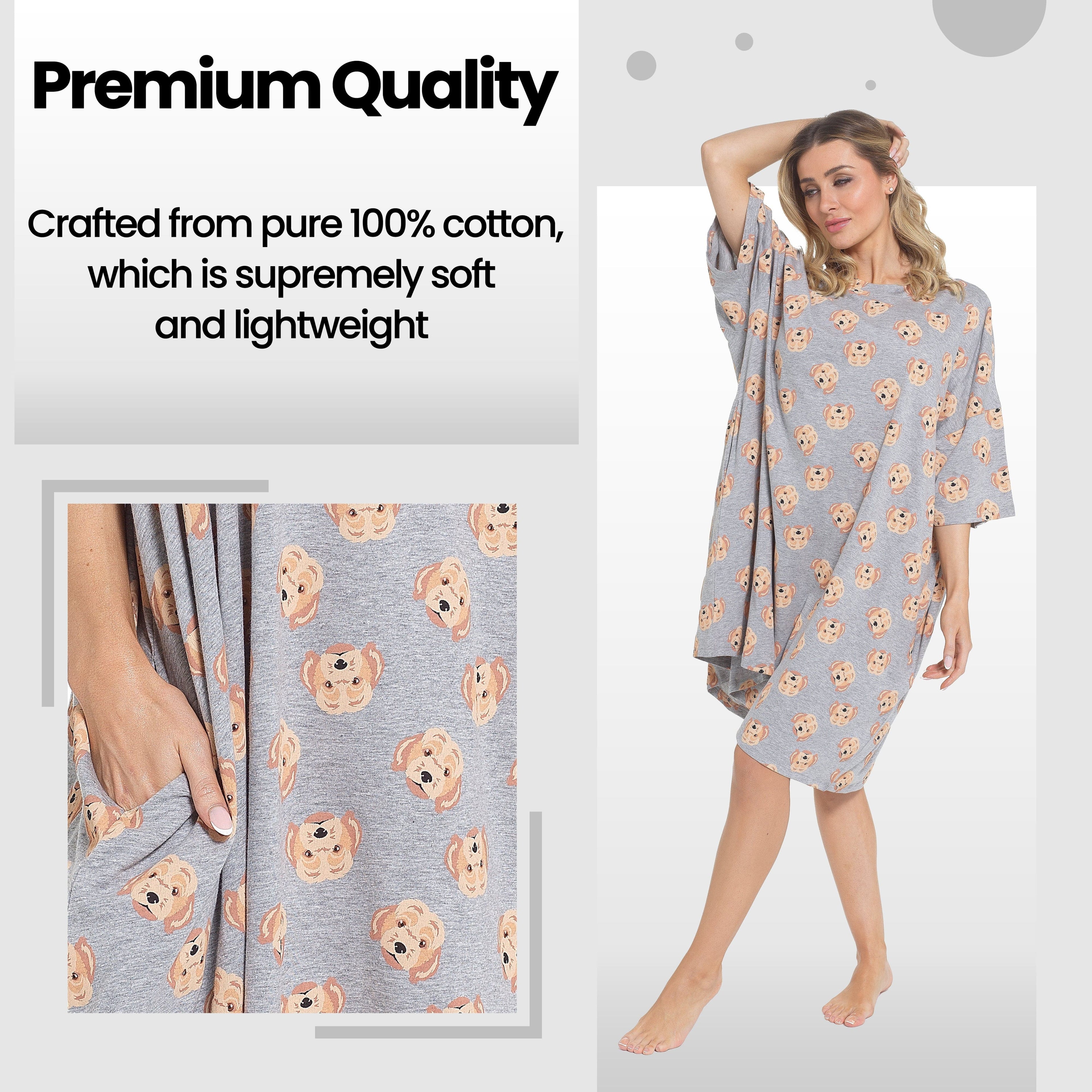 OLIVIA ROCCO Women's 100% Cotton Oversized Nightshirt – Baggy Nighty Dress