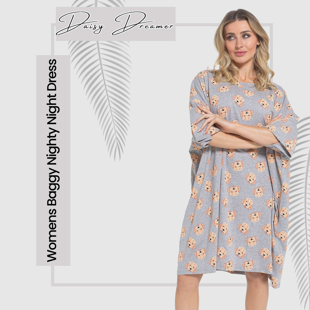 OLIVIA ROCCO Women's 100% Cotton Oversized Nightshirt – Baggy Nighty Dress