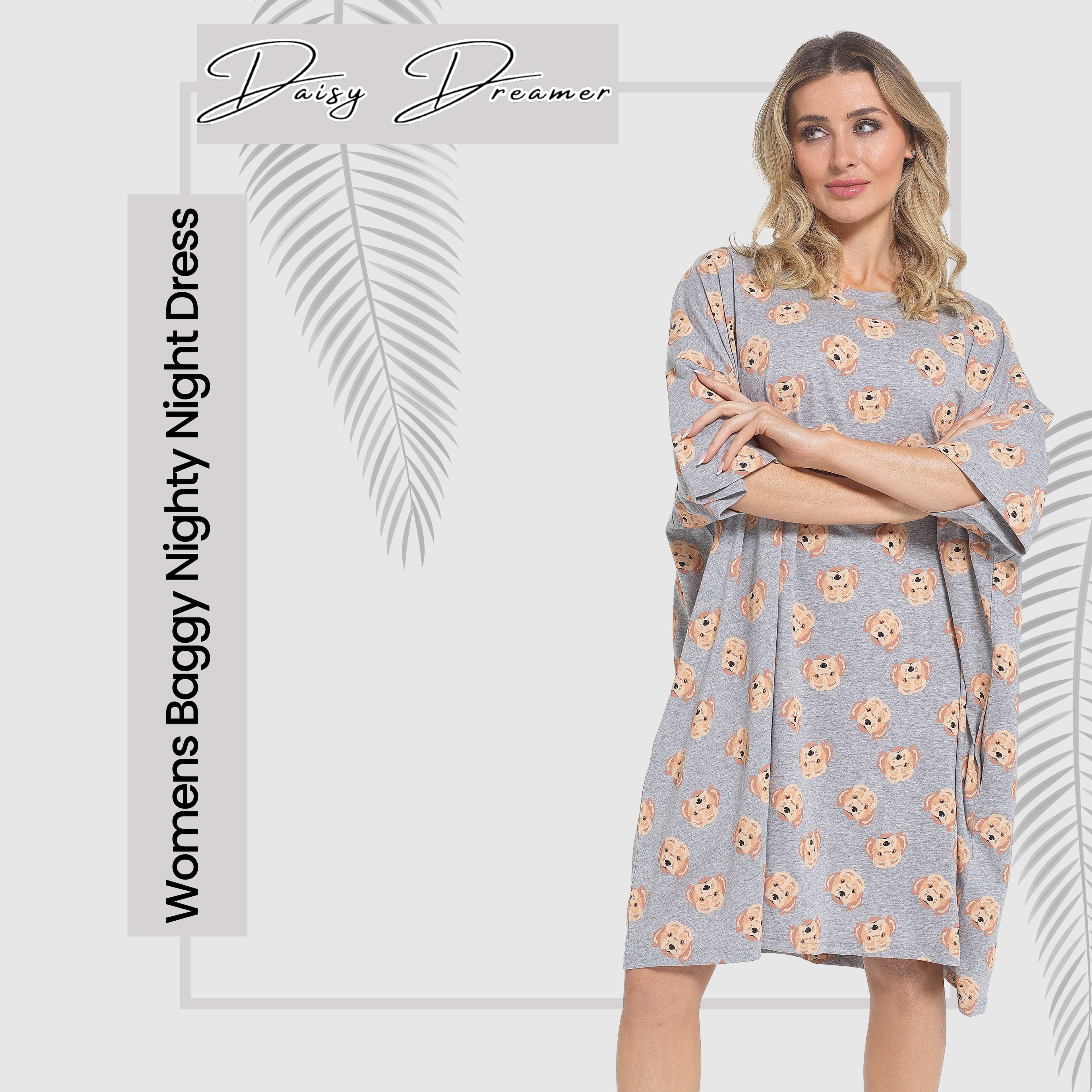 OLIVIA ROCCO Women's 100% Cotton Oversized Nightshirt – Baggy Nighty Dress