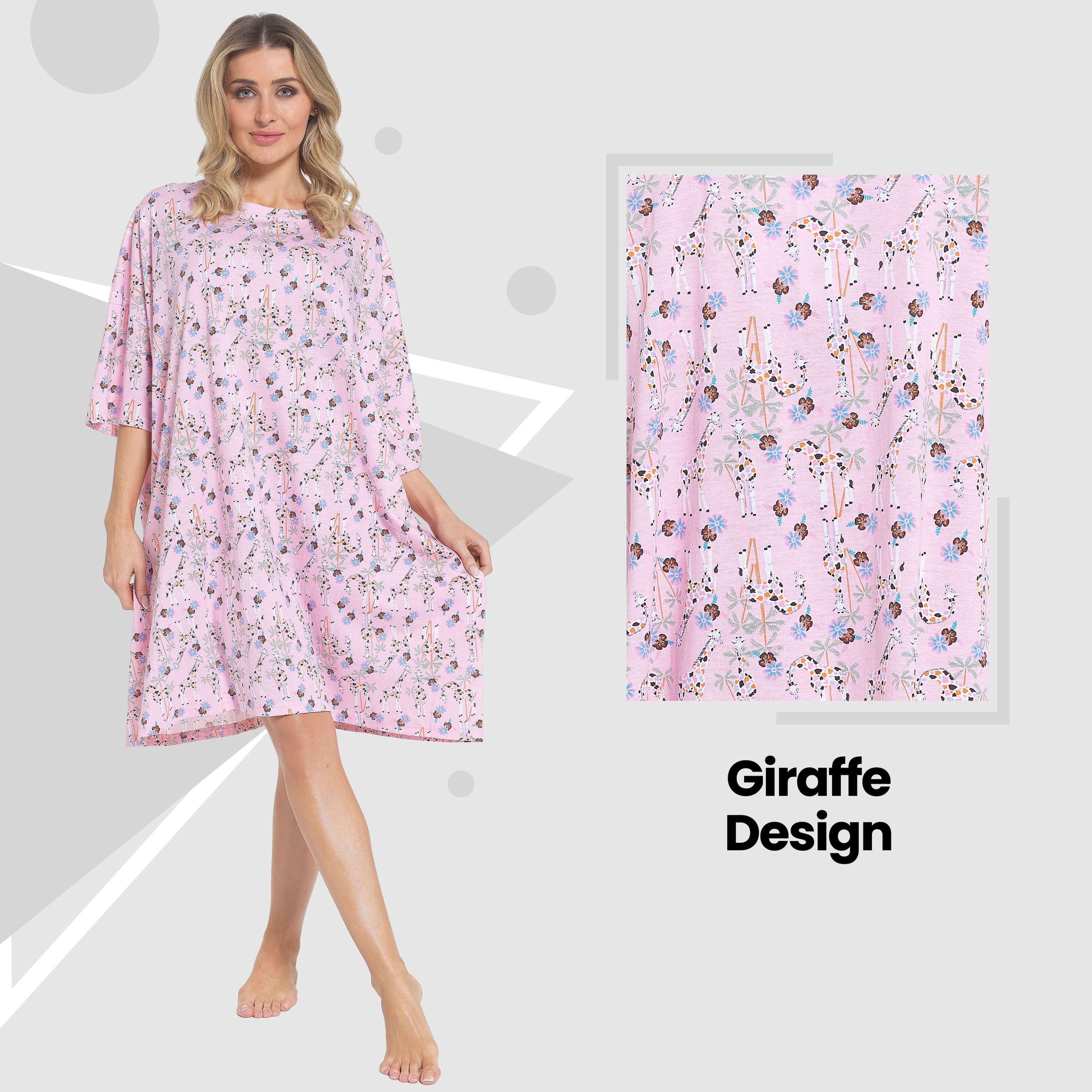 OLIVIA ROCCO Women's Giraffe Print Nightshirt – 100% Cotton Nightdress