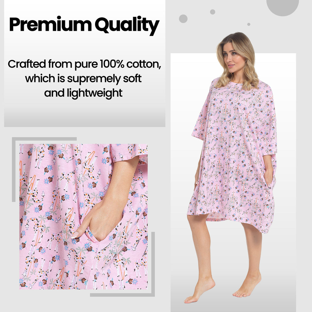 OLIVIA ROCCO Women's Giraffe Print Nightshirt – 100% Cotton Nightdress