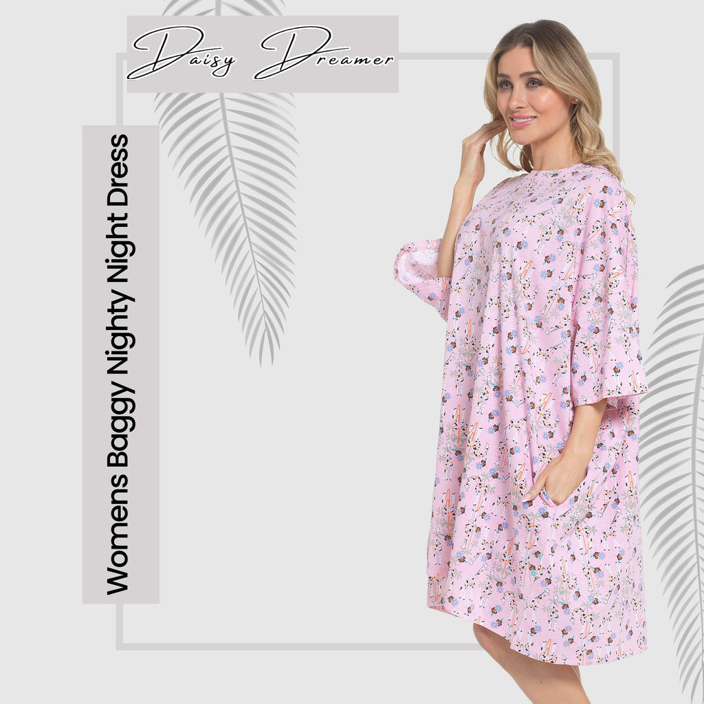 OLIVIA ROCCO Women's Giraffe Print Nightshirt – 100% Cotton Nightdress
