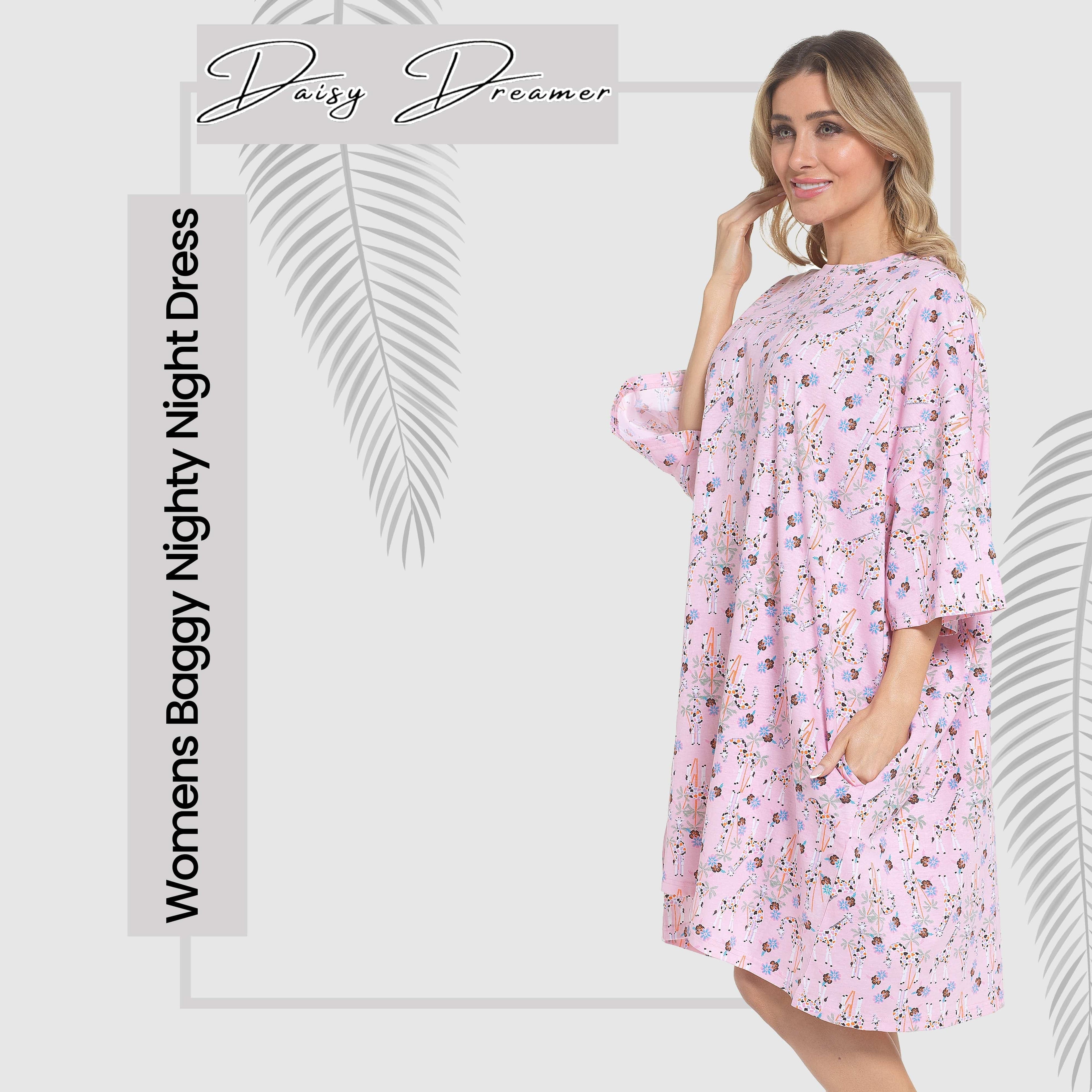 OLIVIA ROCCO Women's Giraffe Print Nightshirt – 100% Cotton Nightdress