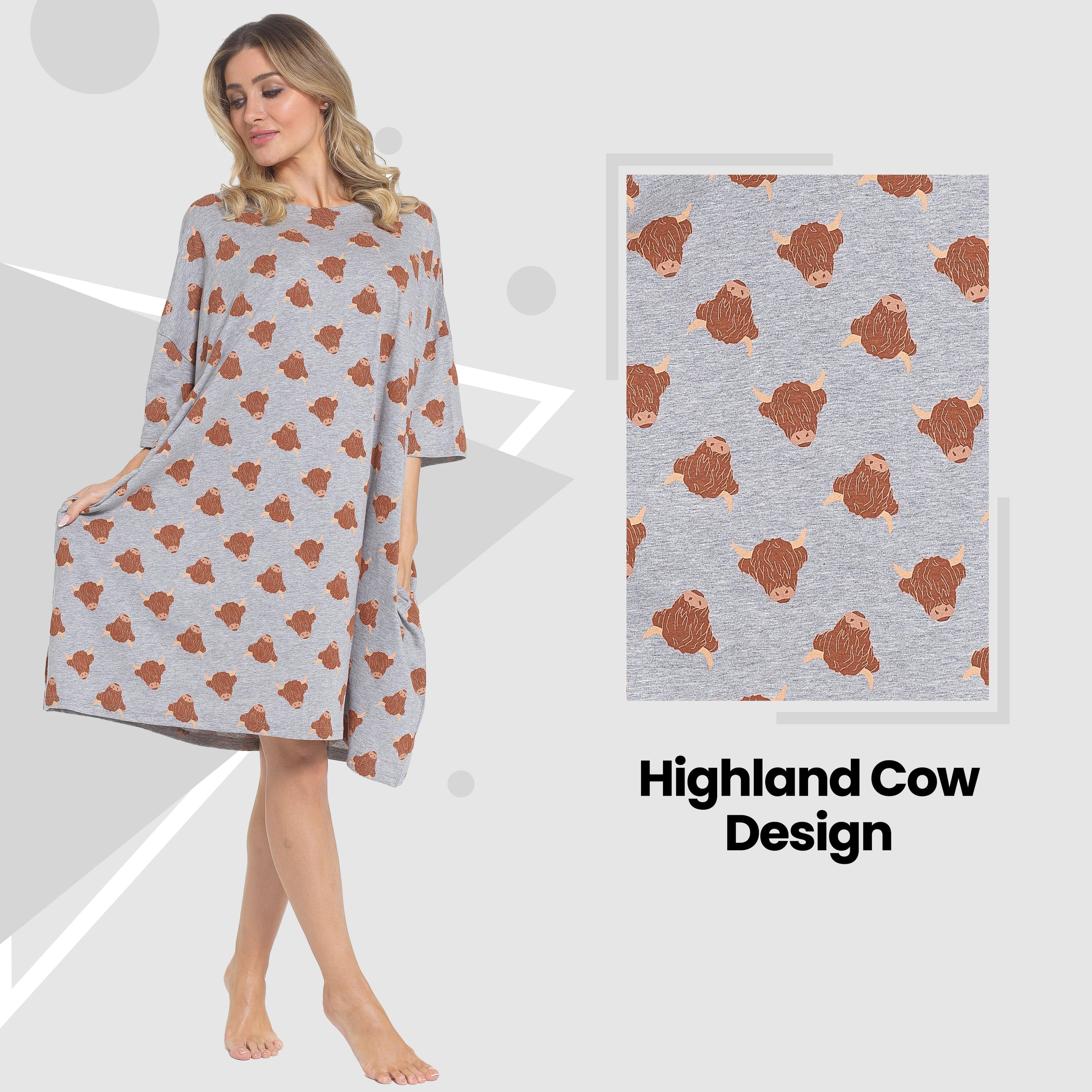 OLIVIA ROCCO Highland Cow Cotton Oversized Nightdress – Cream Nightshirt