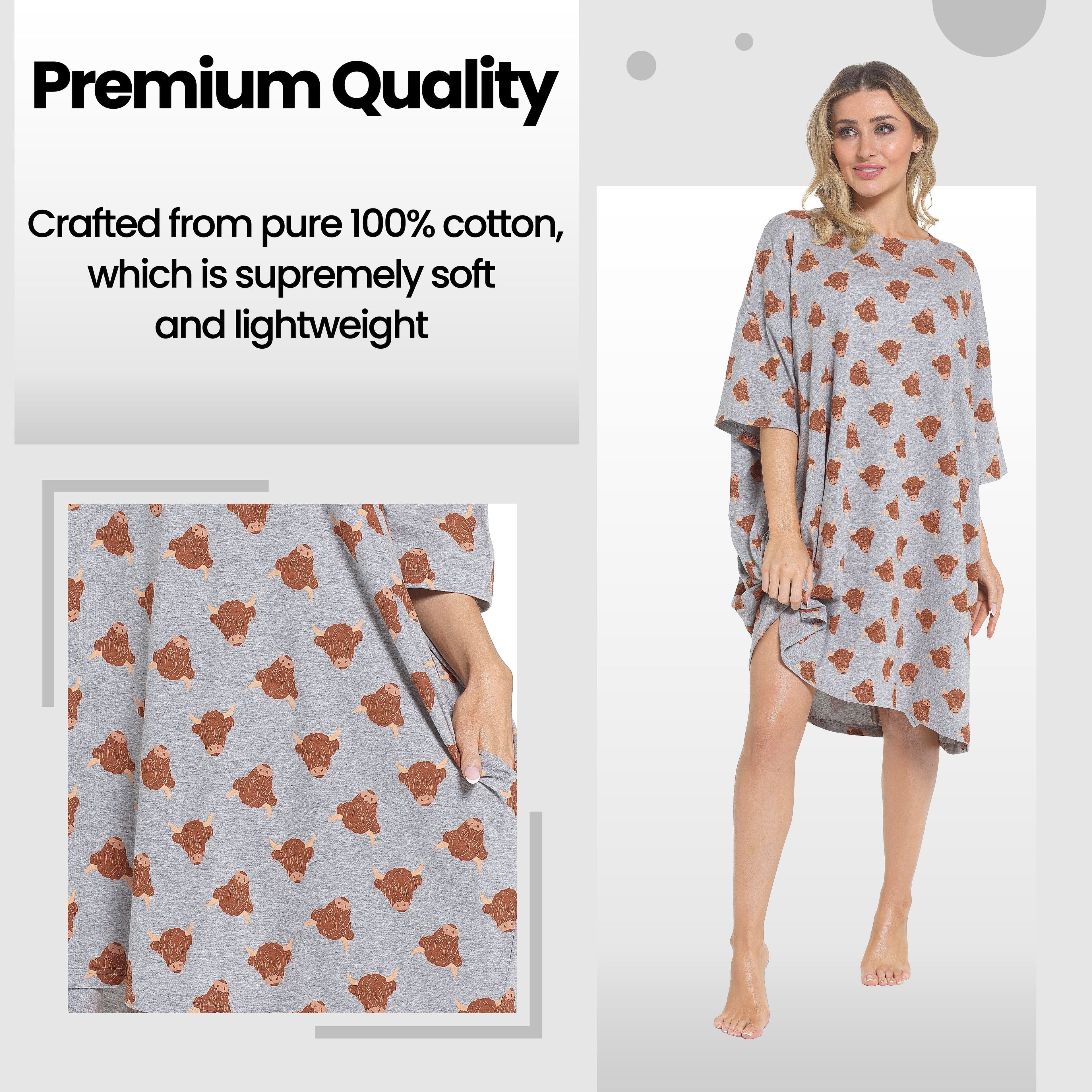 OLIVIA ROCCO Highland Cow Cotton Oversized Nightdress – Cream Nightshirt