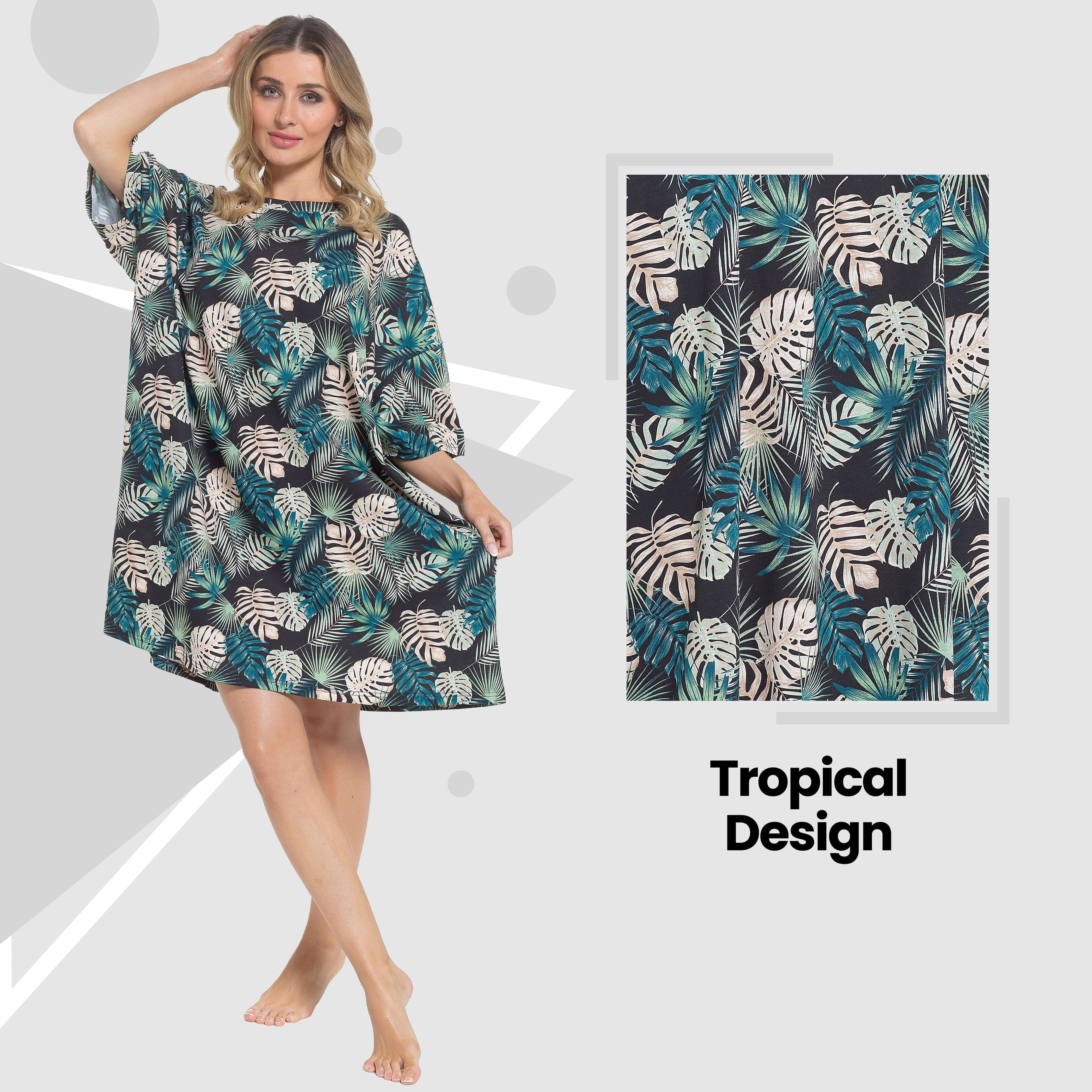 OLIVIA ROCCO Women's 100% Cotton Oversized Tropical Nightdress