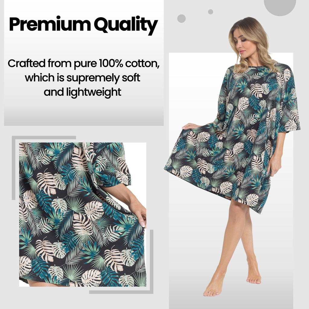 OLIVIA ROCCO Women's 100% Cotton Oversized Tropical Nightdress
