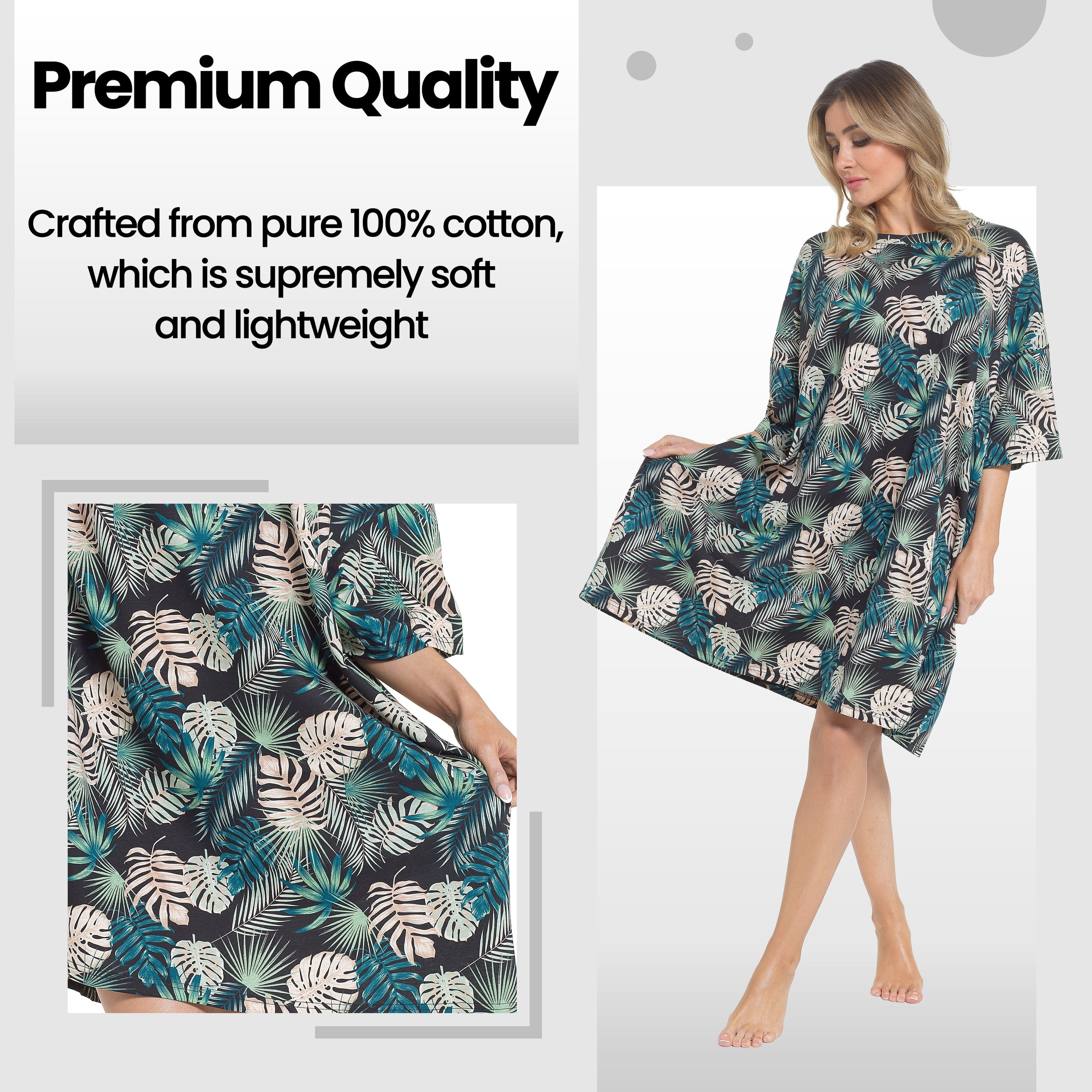 OLIVIA ROCCO Women's 100% Cotton Oversized Tropical Nightdress