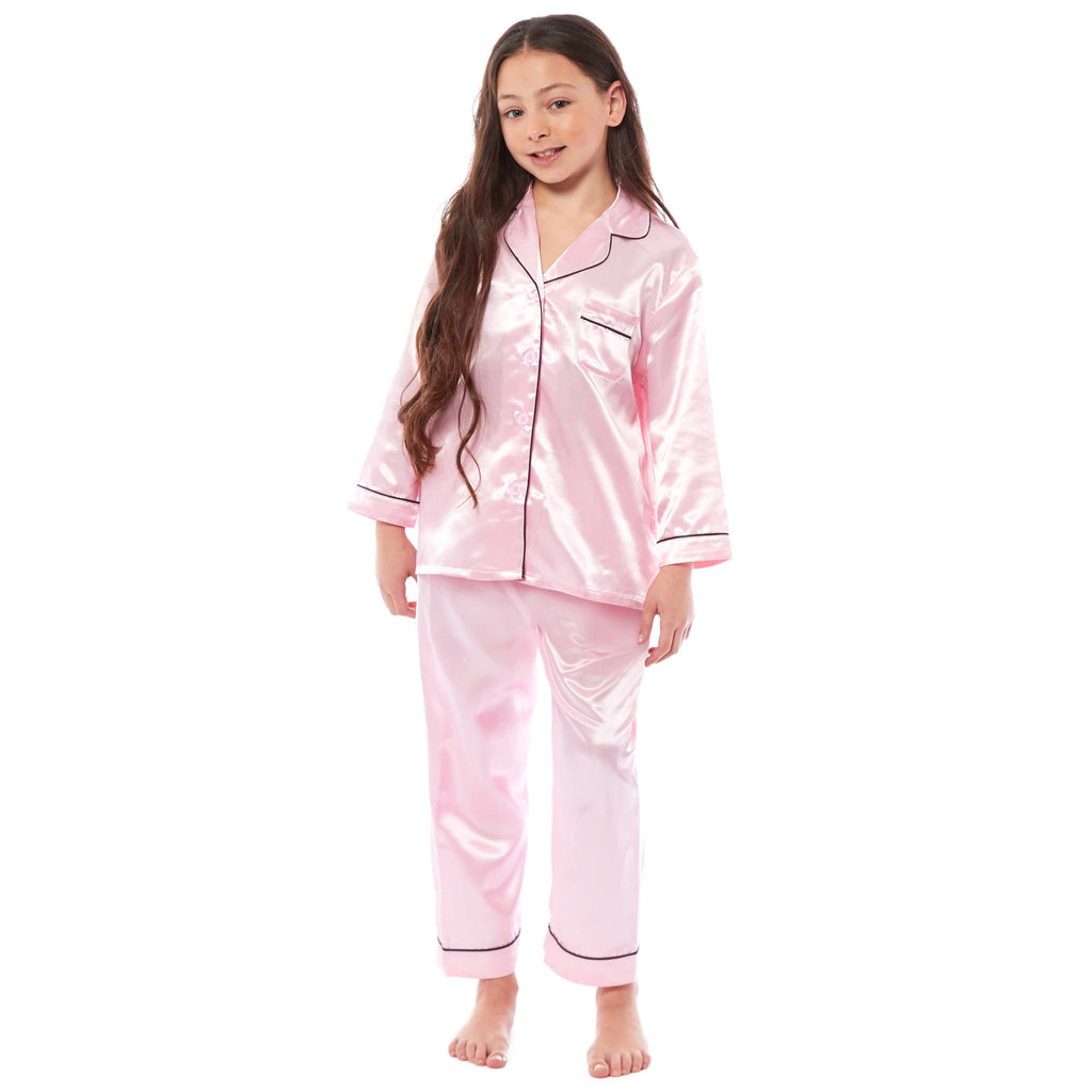 OLIVIA ROCCO Girls Satin Silk Pajama Set – Long Sleeve Button Down PJs