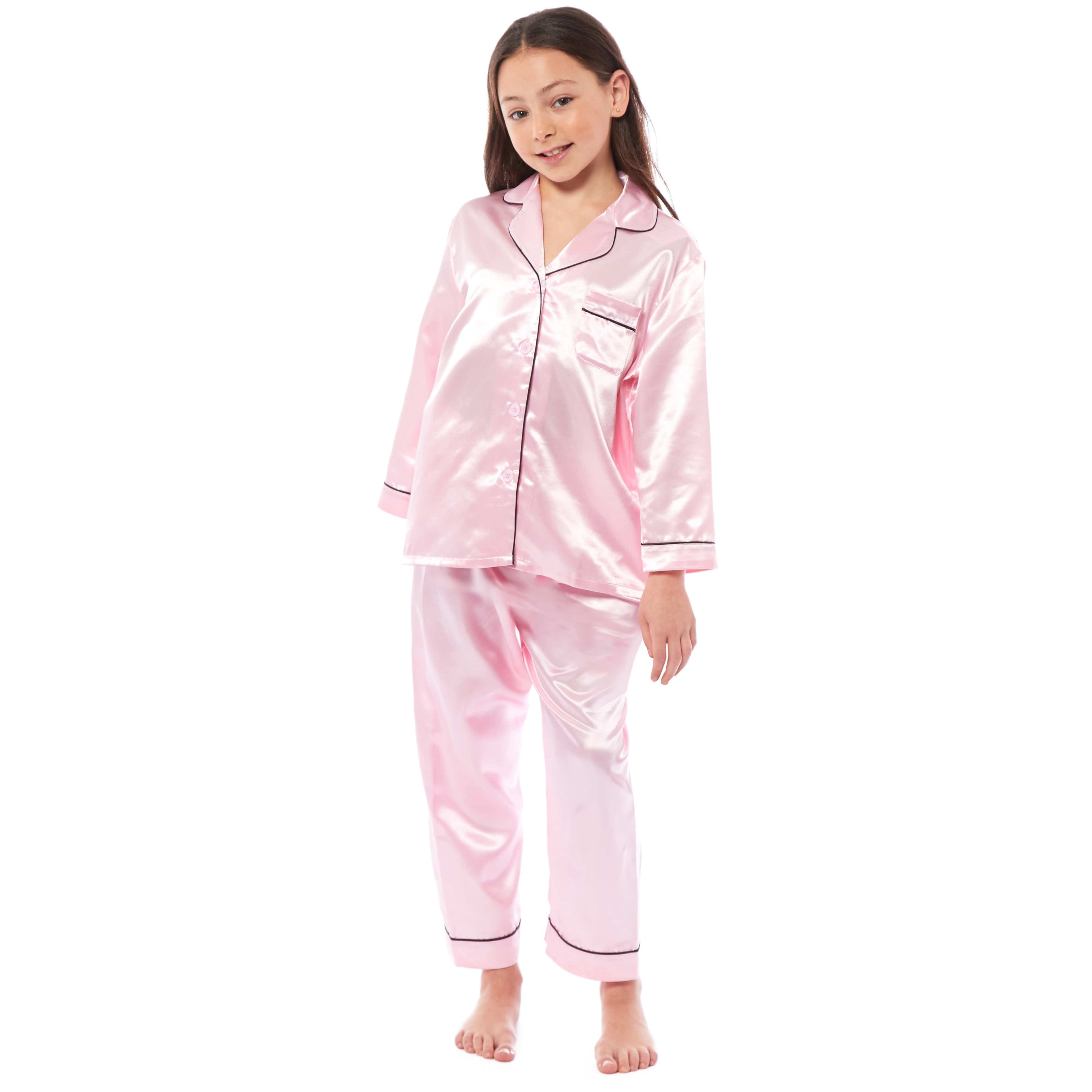 OLIVIA ROCCO Girls Satin Silk Pajama Set – Long Sleeve Button Down PJs