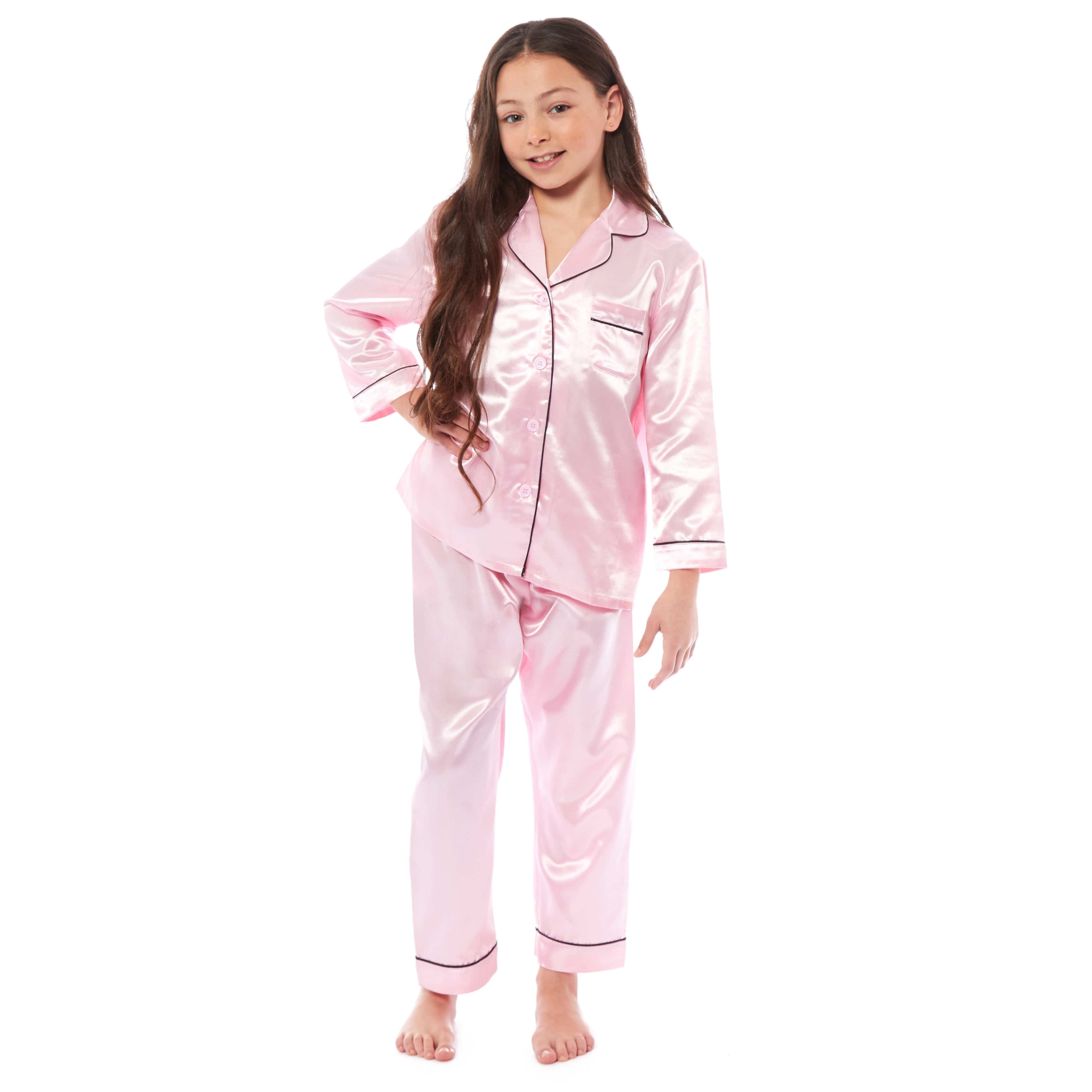 OLIVIA ROCCO Girls Satin Silk Pajama Set – Long Sleeve Button Down PJs