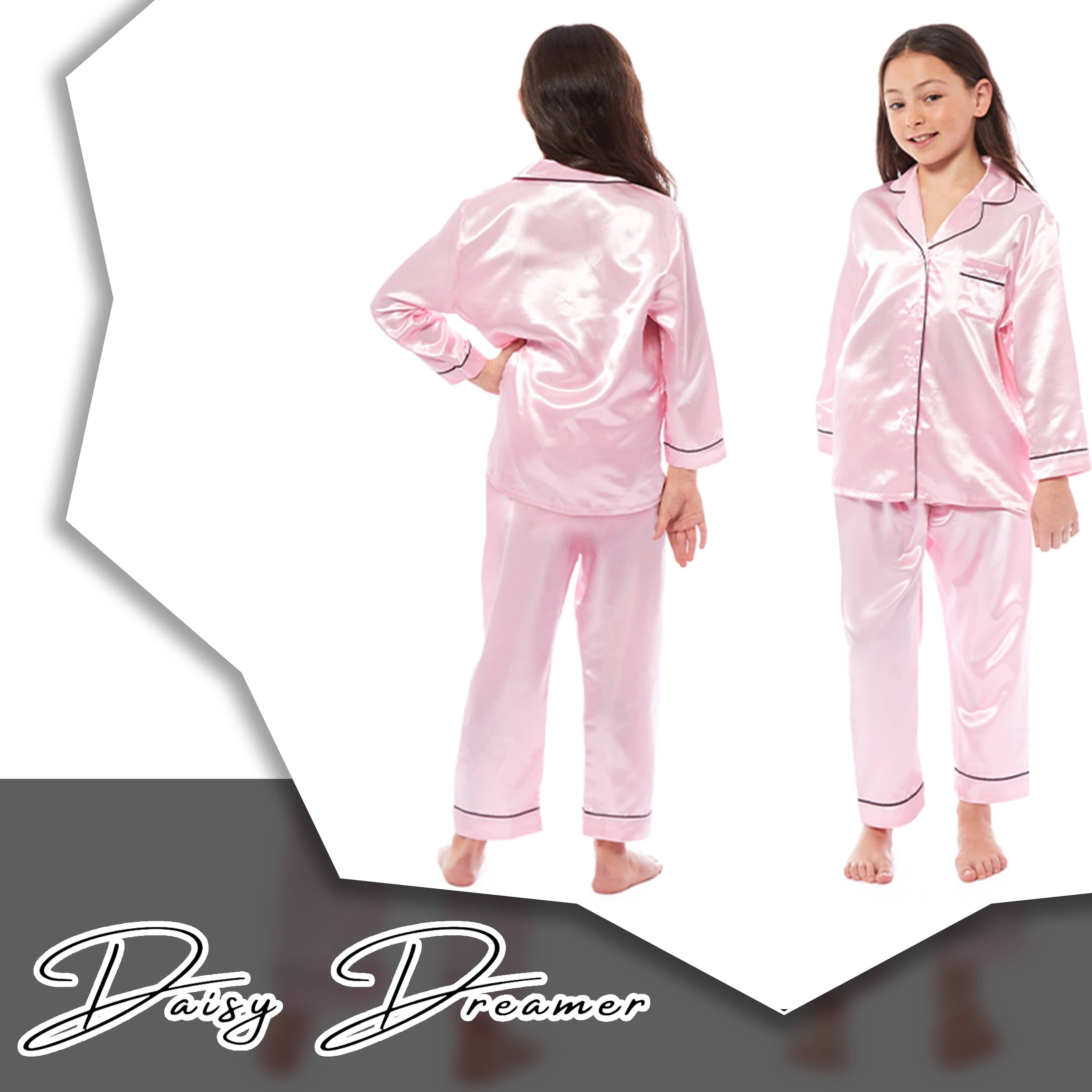 OLIVIA ROCCO Girls Satin Silk Pajama Set – Long Sleeve Button Down PJs