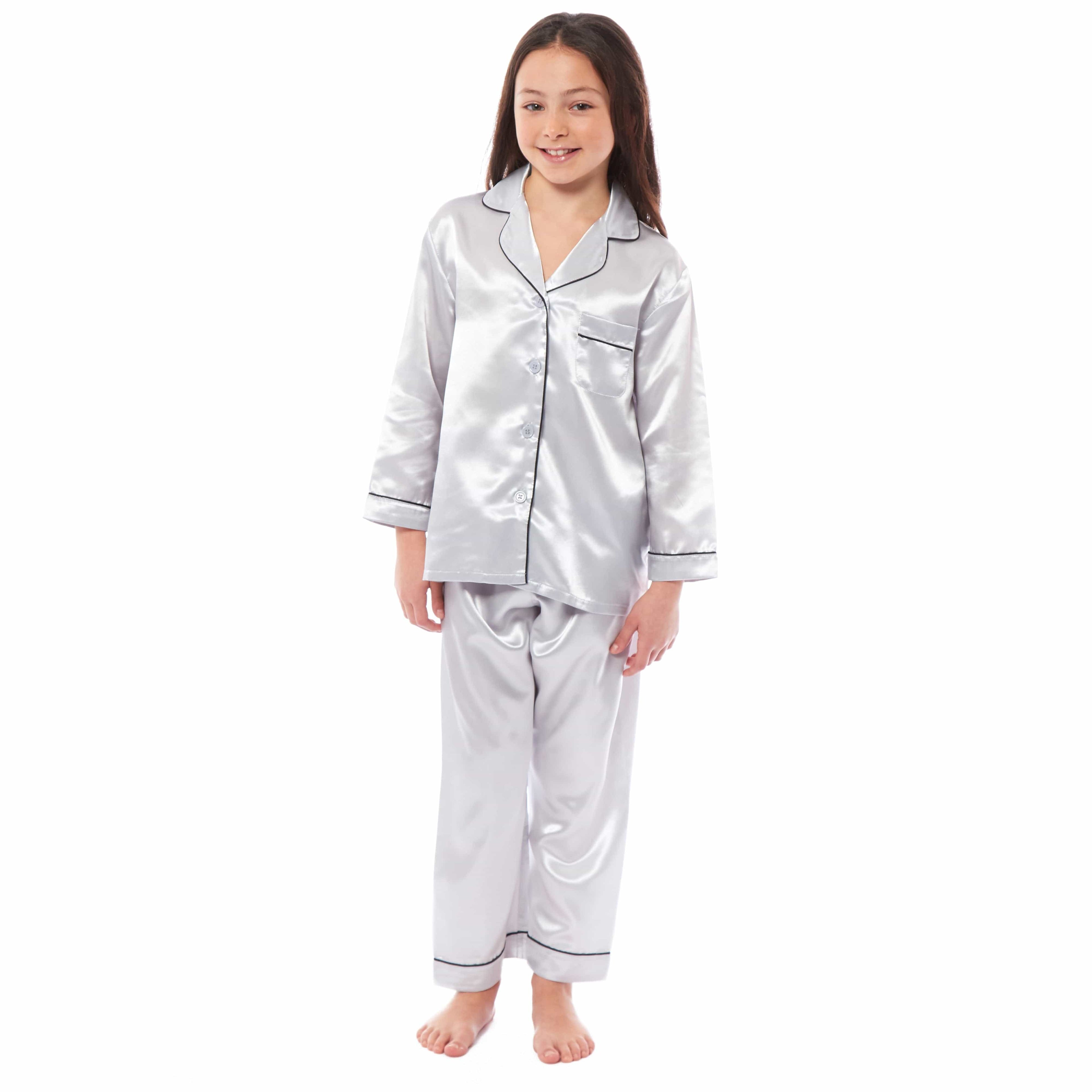 OLIVIA ROCCO Girls Satin Silk Pajama Set – Long Sleeve Button Down PJs