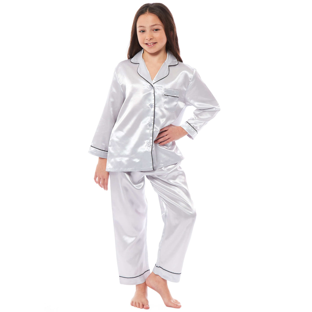 OLIVIA ROCCO Girls Satin Silk Pajama Set – Long Sleeve Button Down PJs