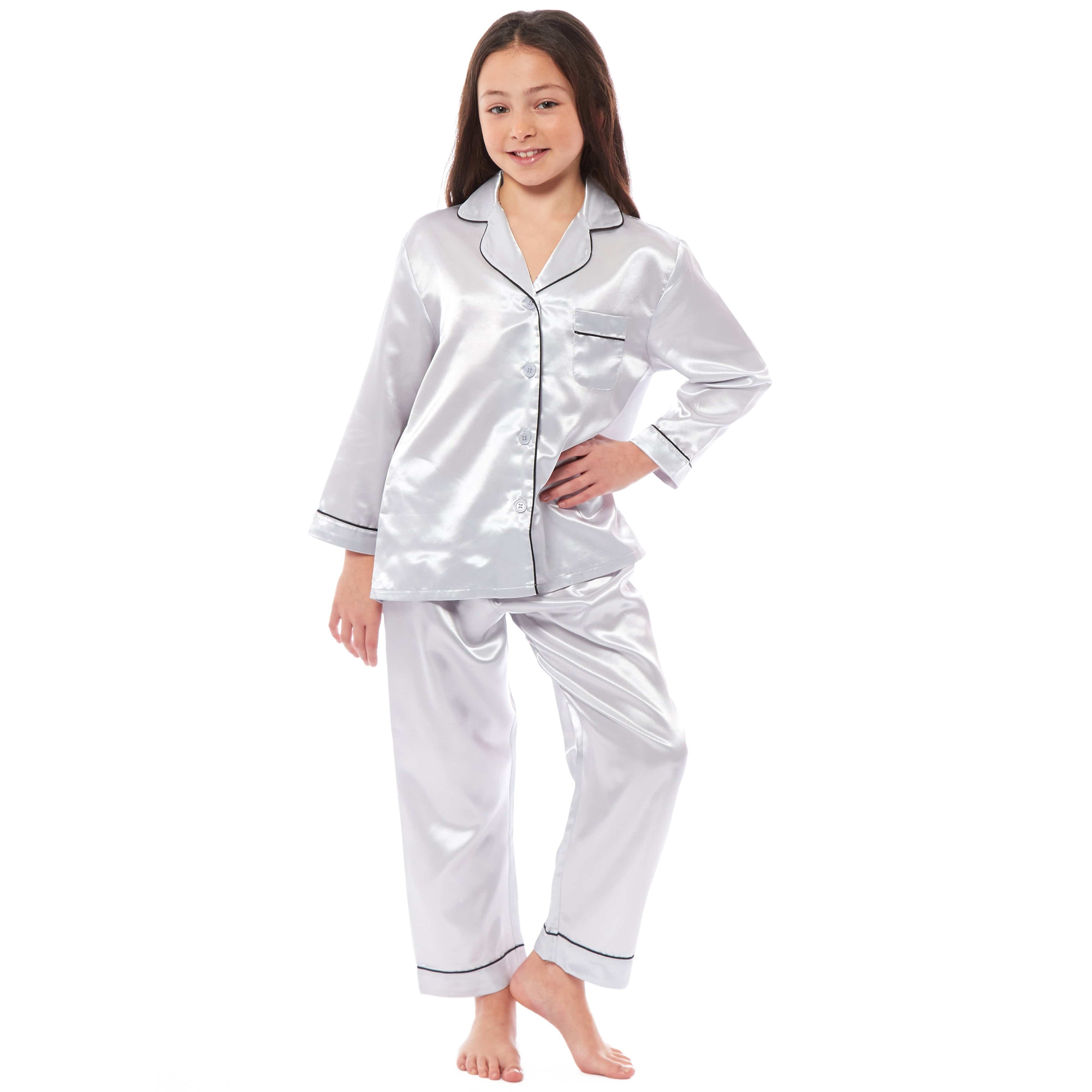 OLIVIA ROCCO Girls Satin Silk Pajama Set – Long Sleeve Button Down PJs