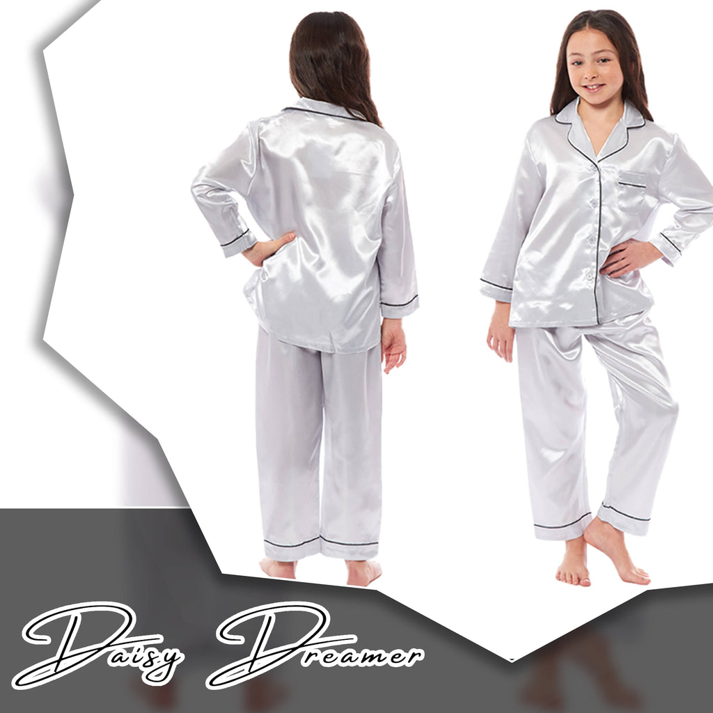 OLIVIA ROCCO Girls Satin Silk Pajama Set – Long Sleeve Button Down PJs