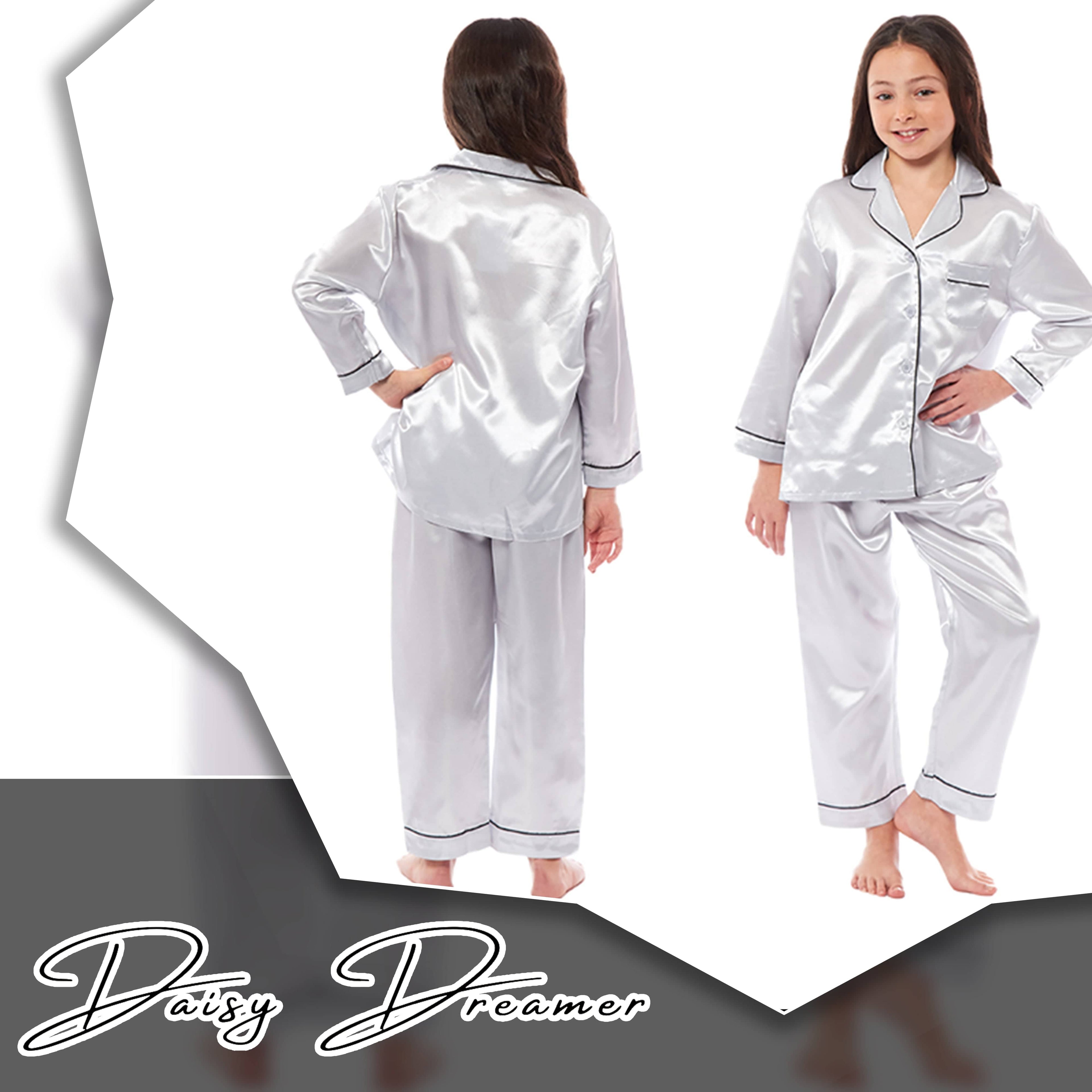 OLIVIA ROCCO Girls Satin Silk Pajama Set – Long Sleeve Button Down PJs