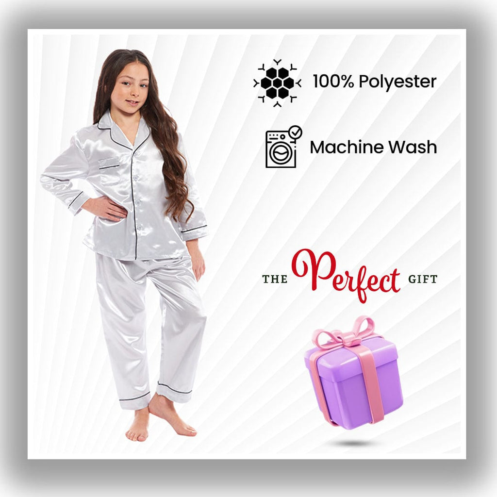 OLIVIA ROCCO Girls Satin Silk Pajama Set – Long Sleeve Button Down PJs