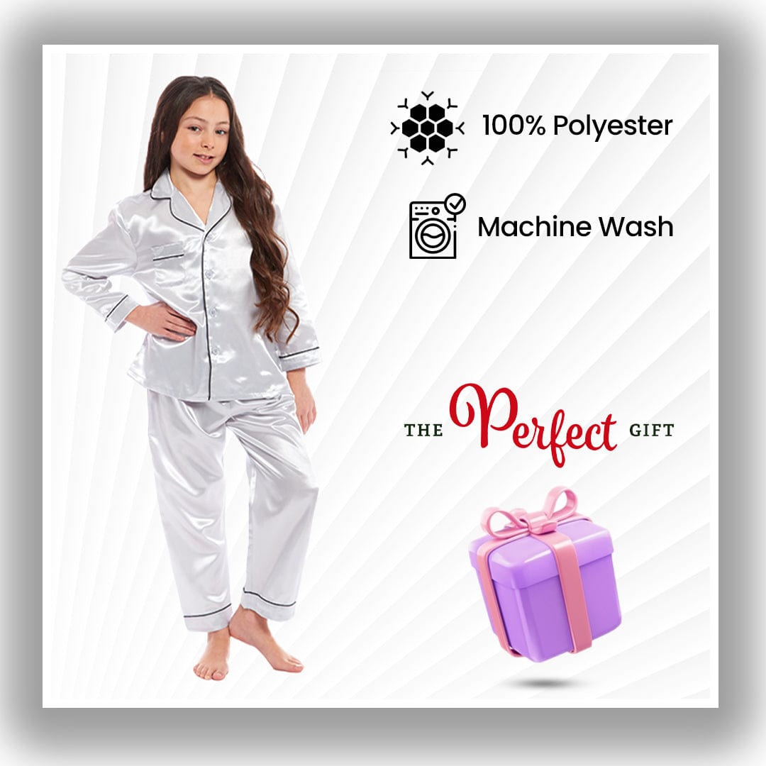 OLIVIA ROCCO Girls Satin Silk Pajama Set – Long Sleeve Button Down PJs