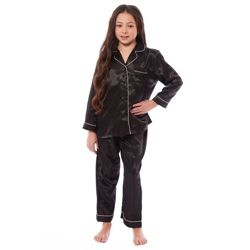 OLIVIA ROCCO Girls Satin Silk Pajama Set – Long Sleeve Button Down PJs