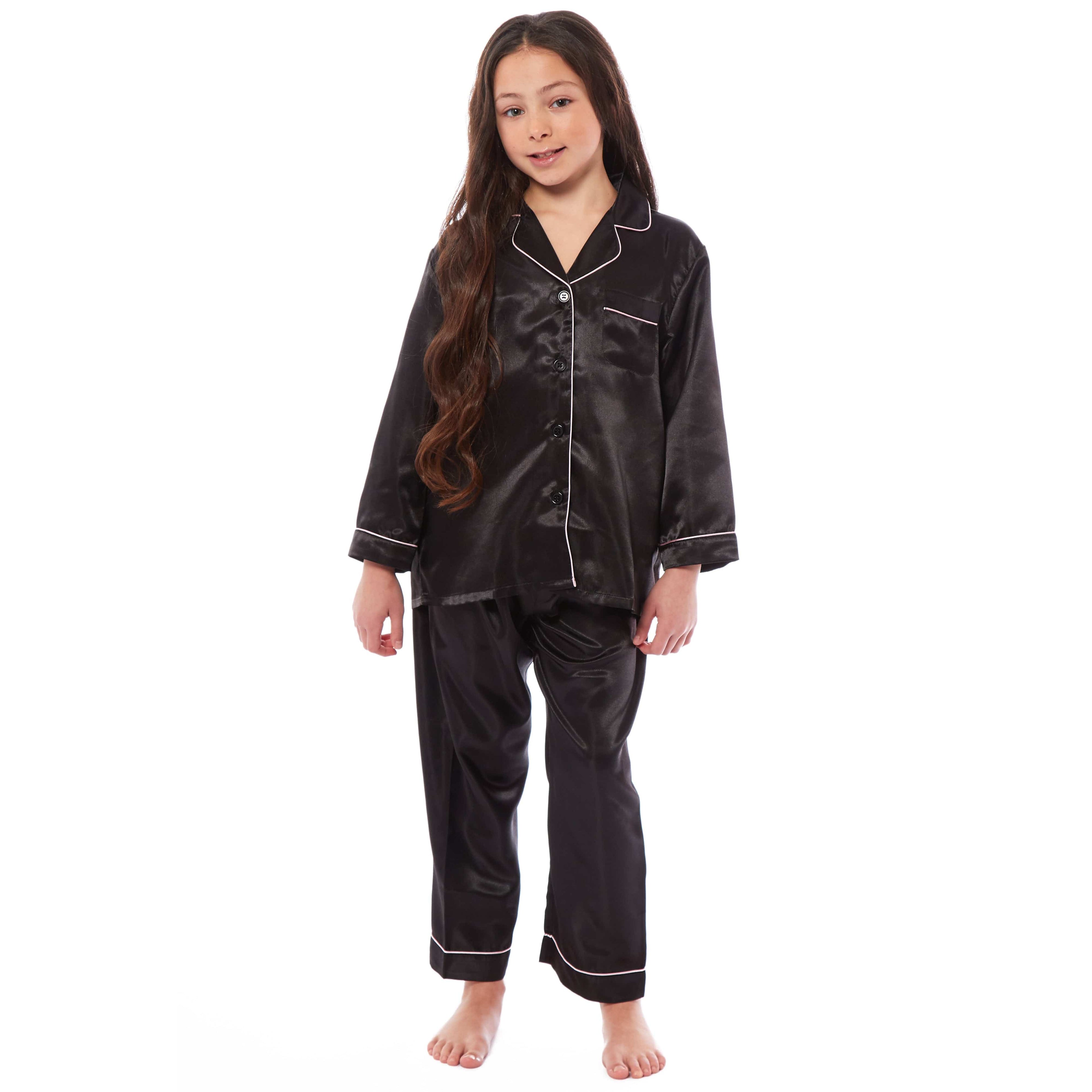 OLIVIA ROCCO Girls Satin Silk Pajama Set – Long Sleeve Button Down PJs