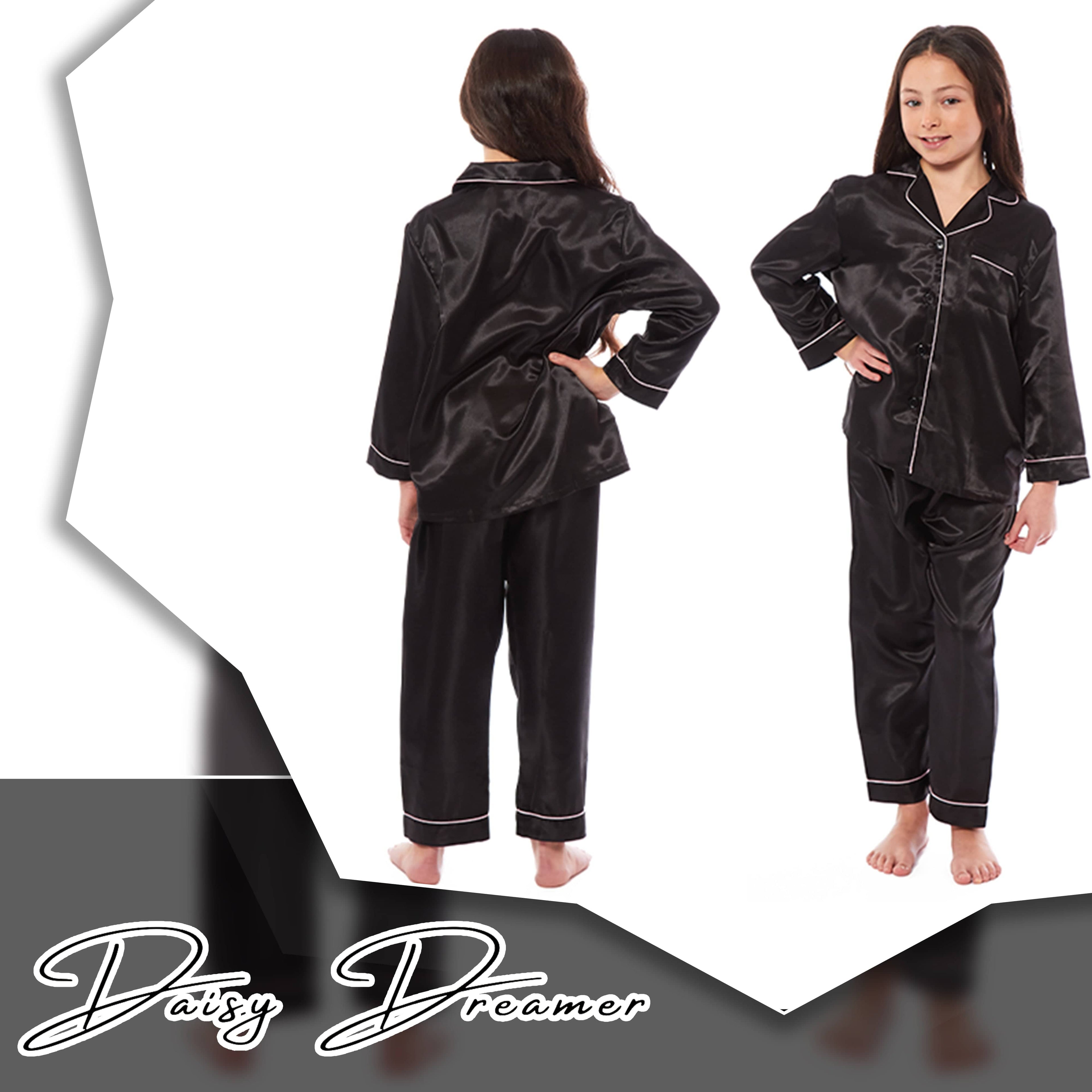 OLIVIA ROCCO Girls Satin Silk Pajama Set – Long Sleeve Button Down PJs