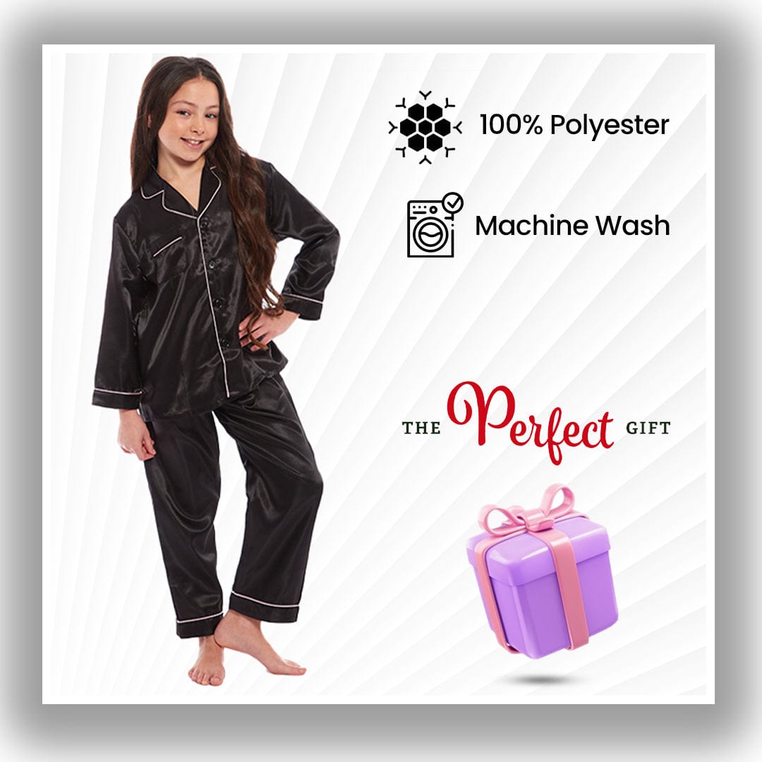 OLIVIA ROCCO Girls Satin Silk Pajama Set – Long Sleeve Button Down PJs