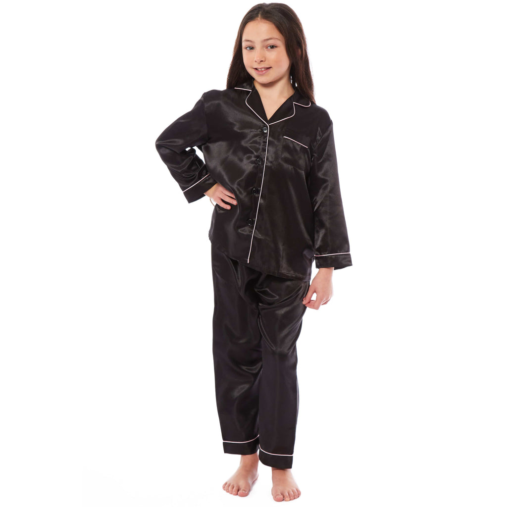 OLIVIA ROCCO Girls Satin Silk Pajama Set – Long Sleeve Button Down PJs