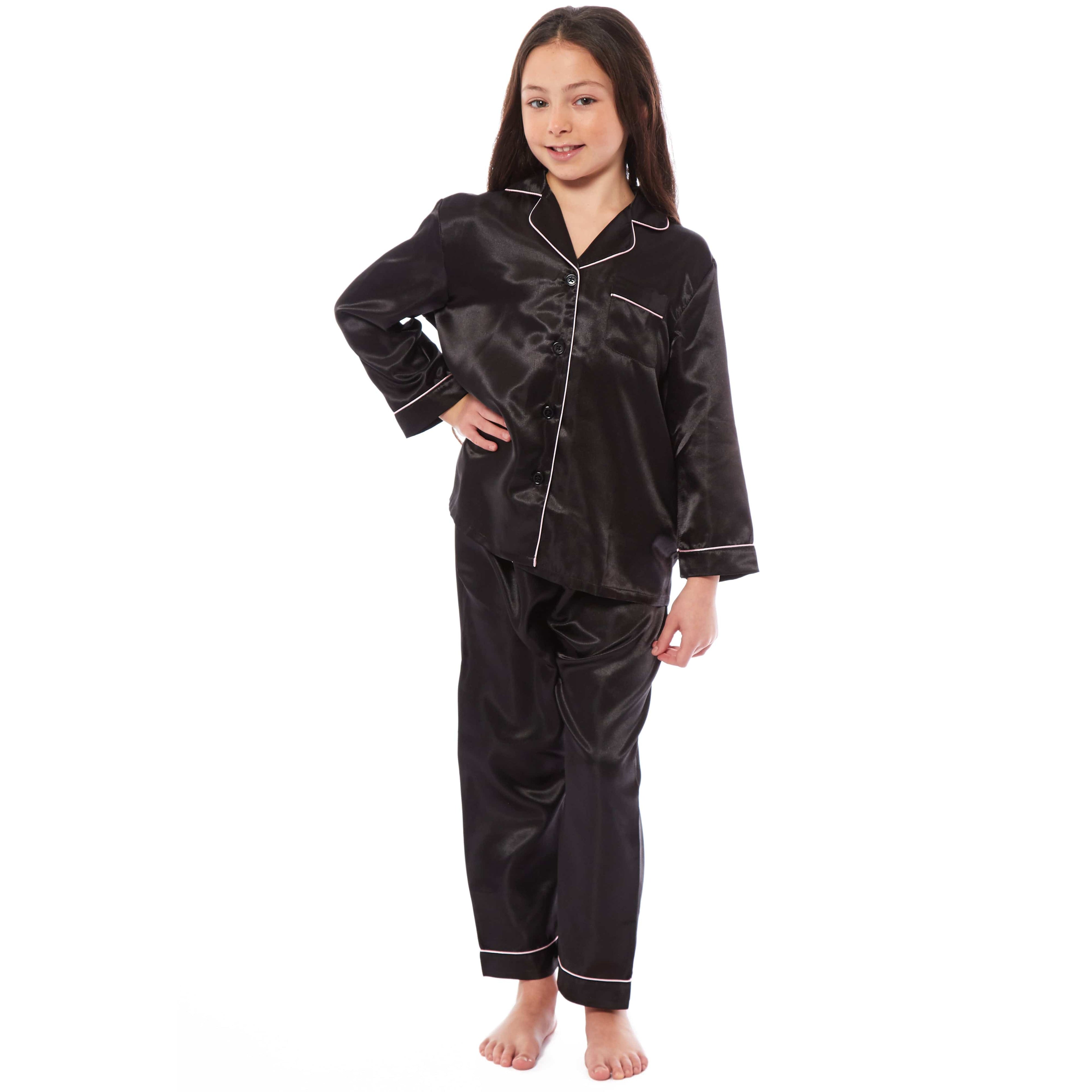 OLIVIA ROCCO Girls Satin Silk Pajama Set – Long Sleeve Button Down PJs
