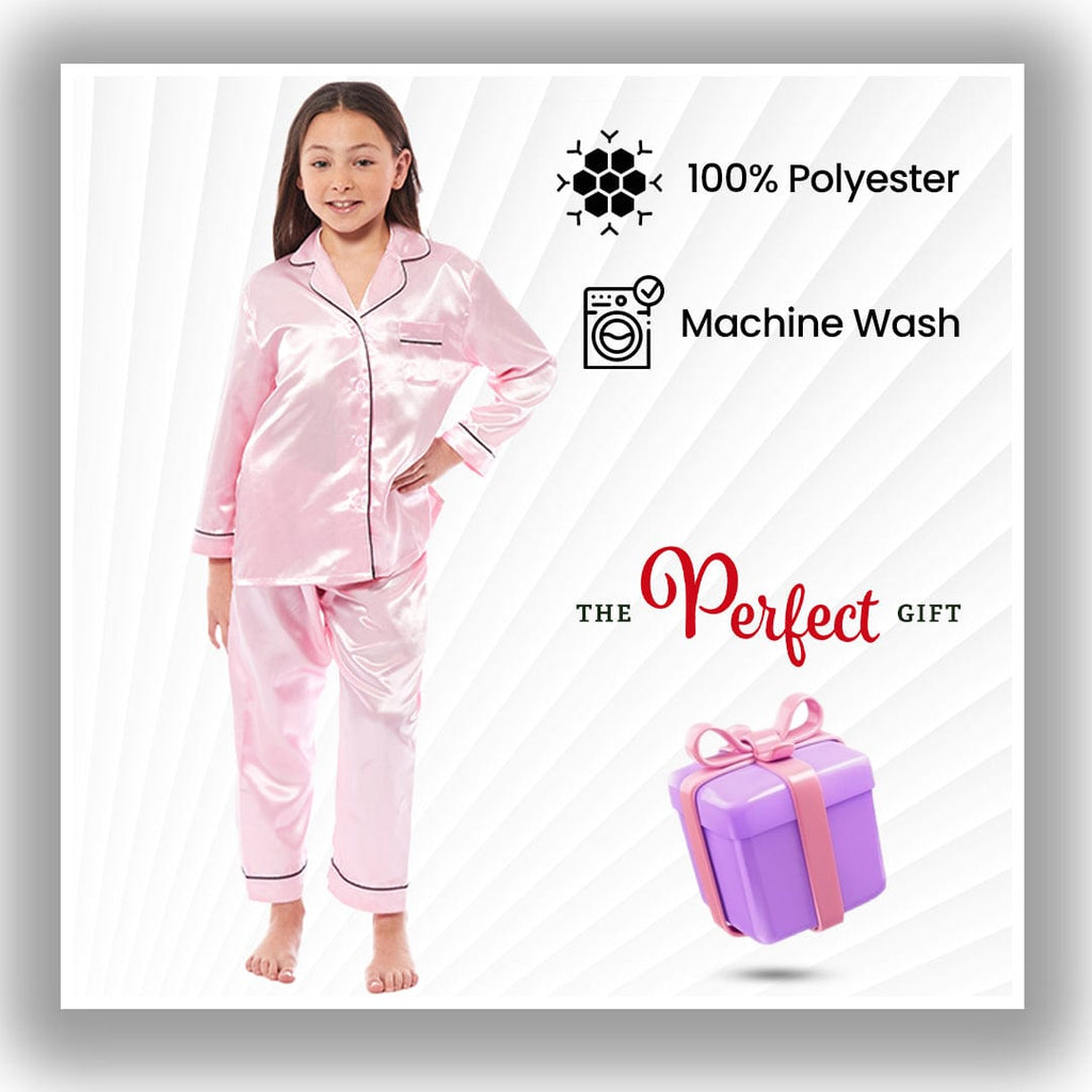 OLIVIA ROCCO Girls Satin Silk Pajama Set – Long Sleeve Button Down PJs