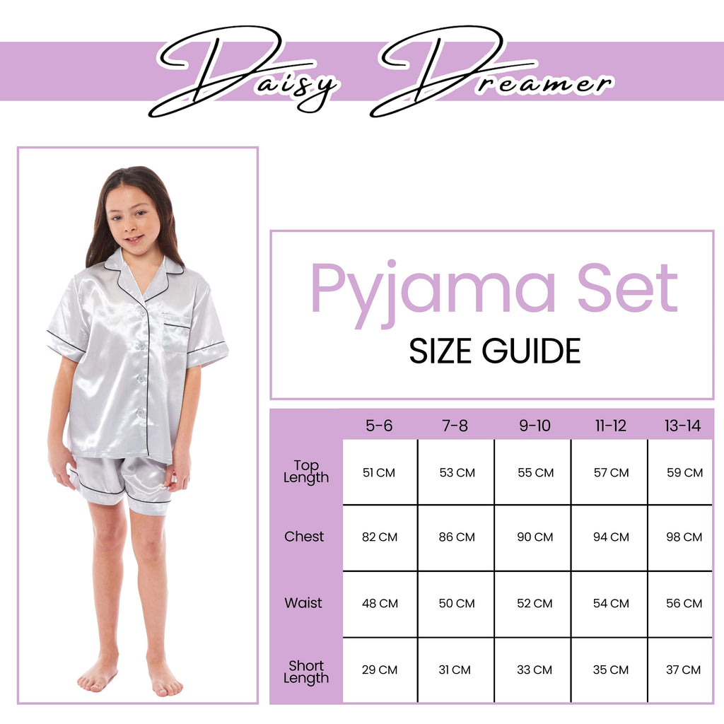 OLIVIA ROCCO Girls Satin Silk Pyjama Set – Short Sleeve Button Down