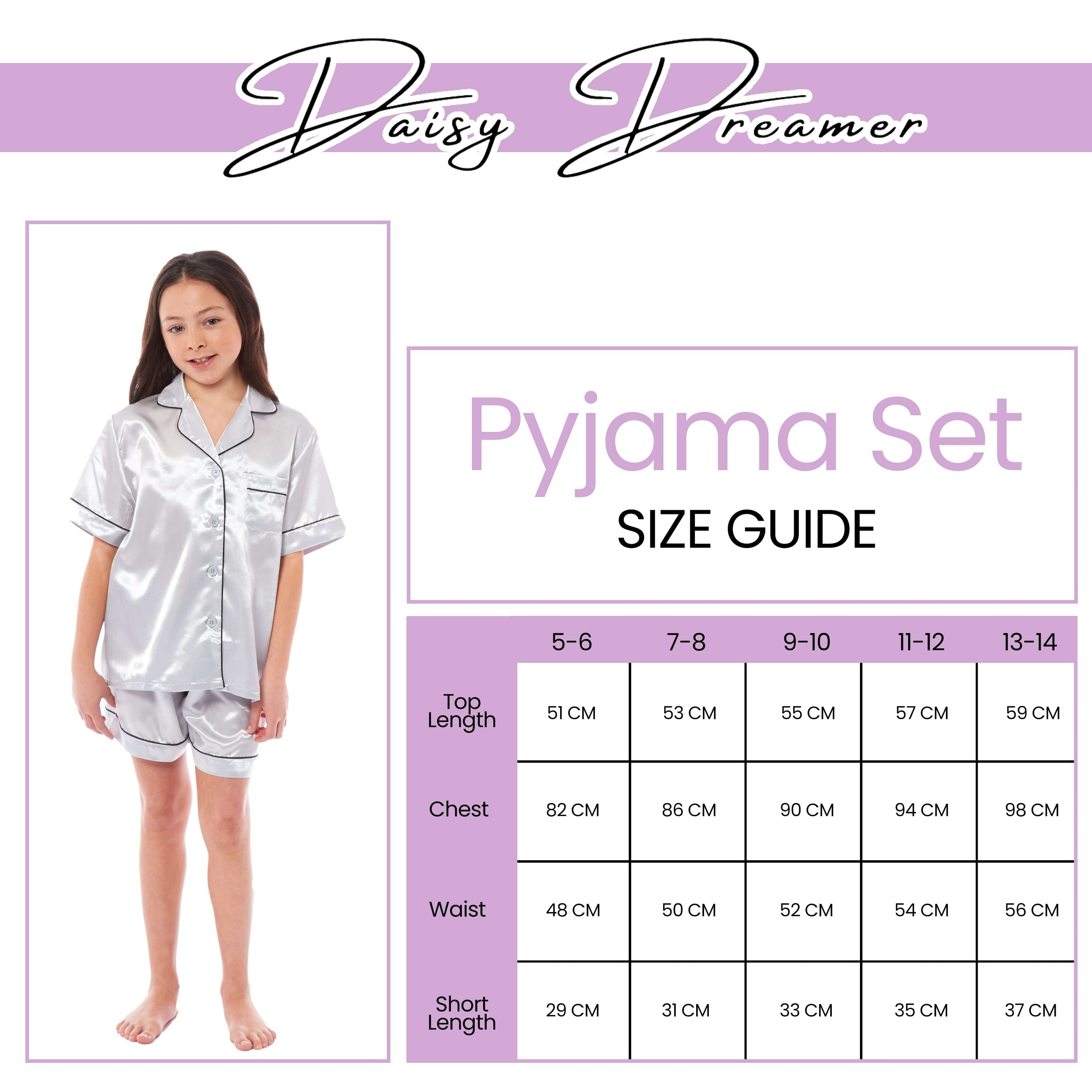 OLIVIA ROCCO Girls Satin Silk Pyjama Set – Short Sleeve Button Down