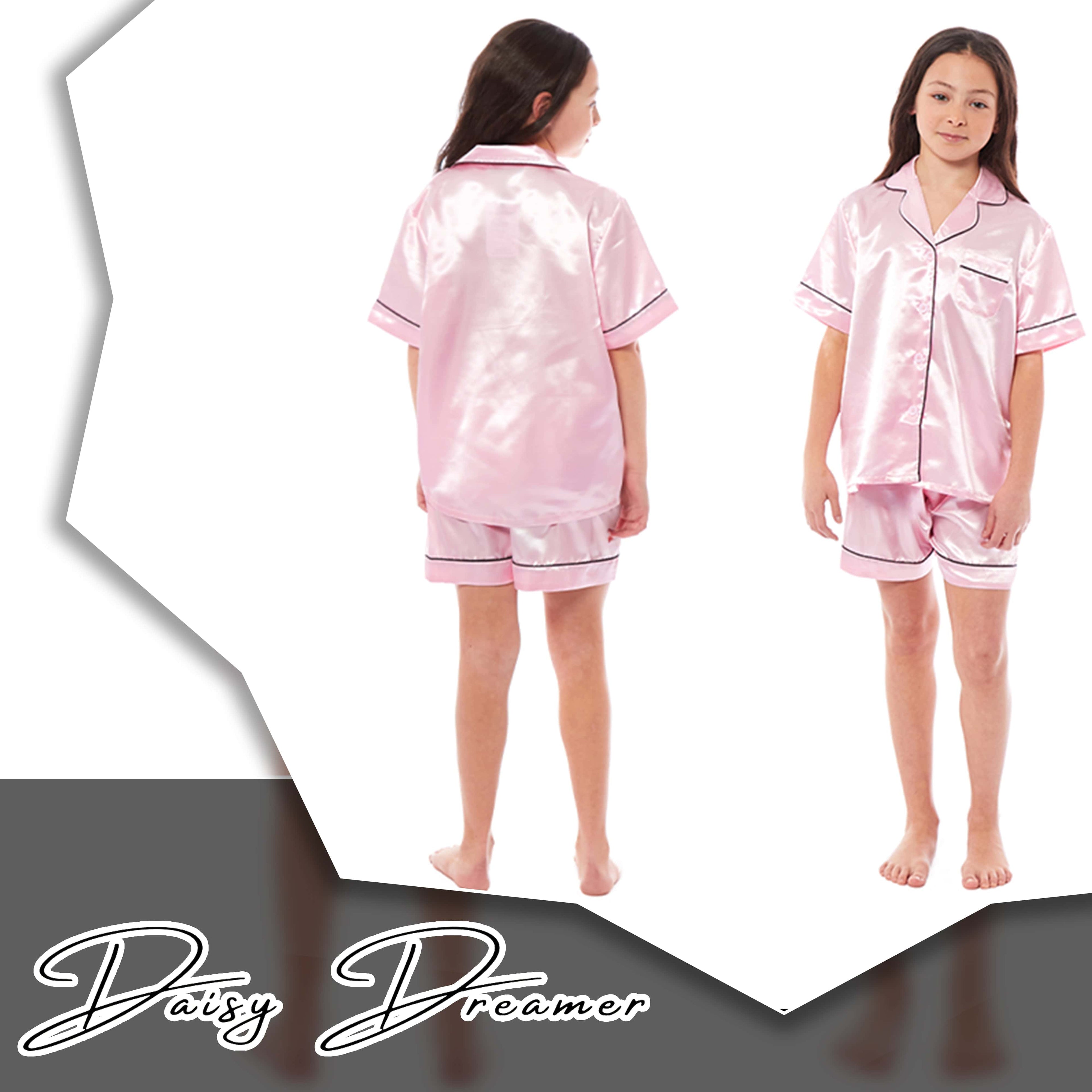 OLIVIA ROCCO Girls Satin Silk Pyjama Set – Short Sleeve Button Down