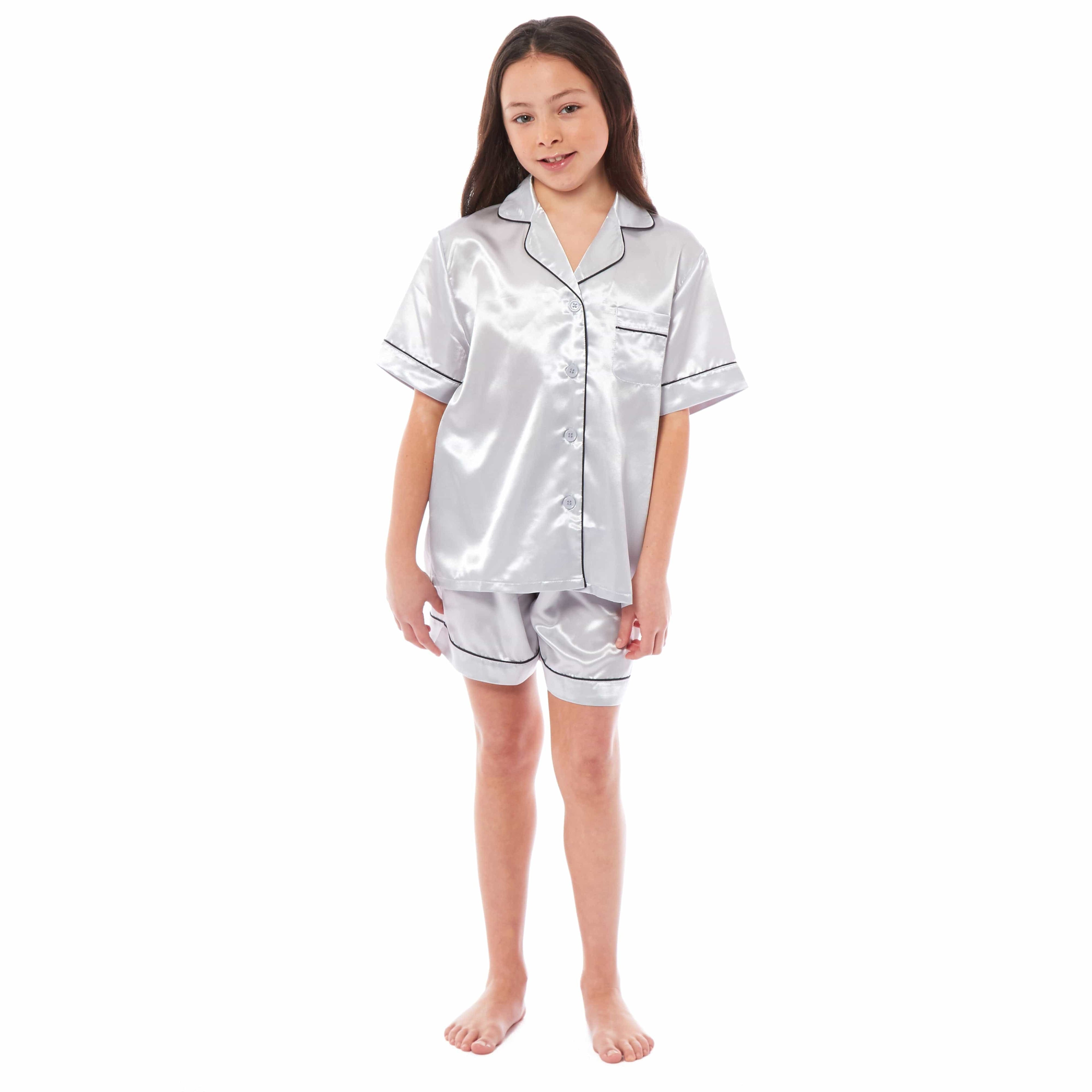 OLIVIA ROCCO Girls Satin Silk Pyjama Set – Short Sleeve Button Down