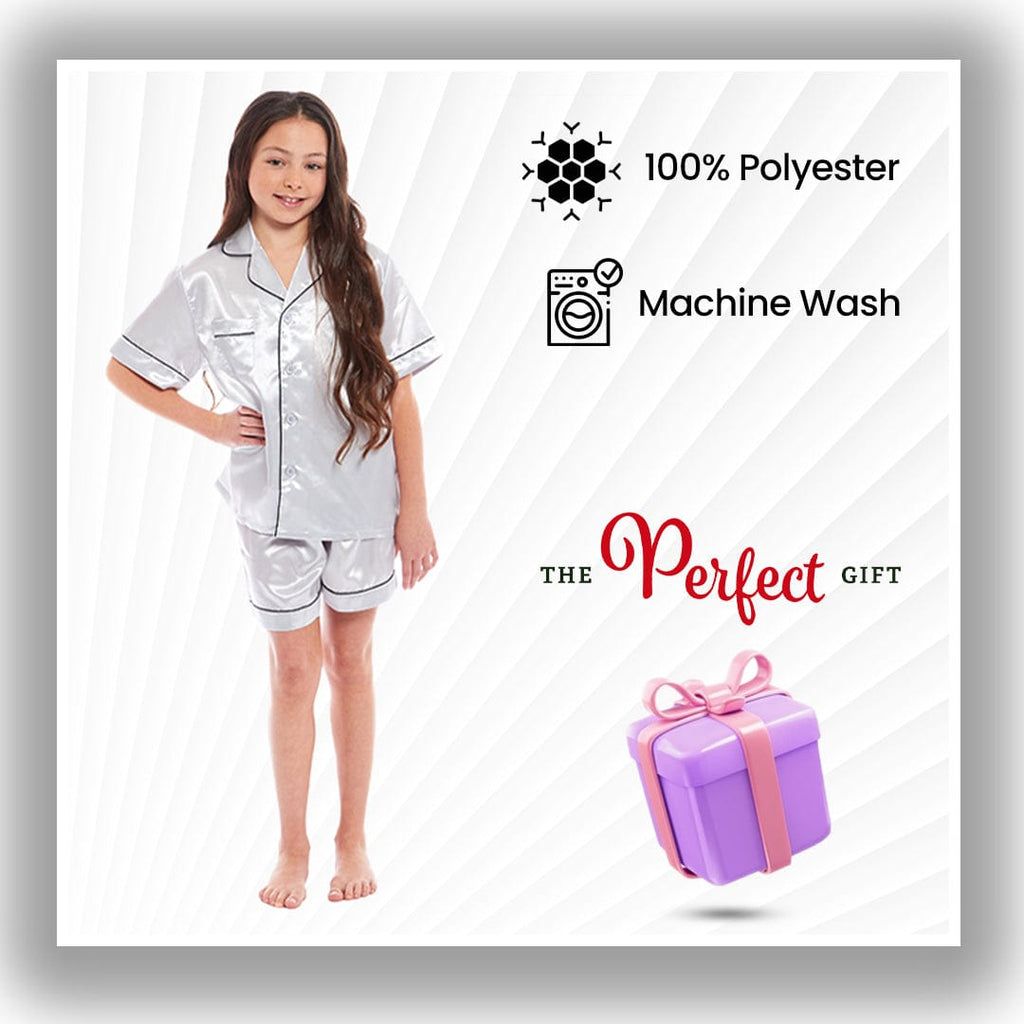 OLIVIA ROCCO Girls Satin Silk Pyjama Set – Short Sleeve Button Down