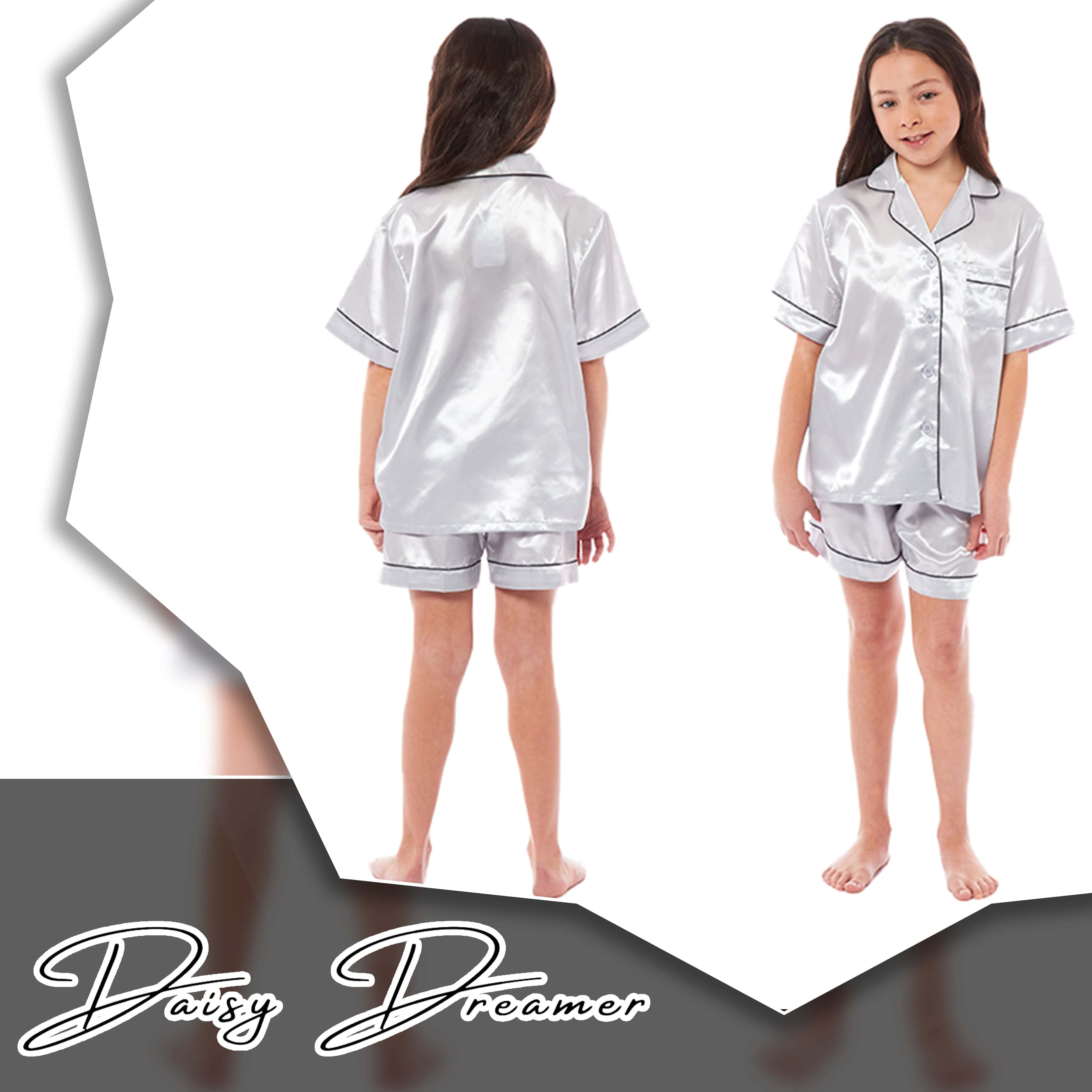 OLIVIA ROCCO Girls Satin Silk Pyjama Set – Short Sleeve Button Down