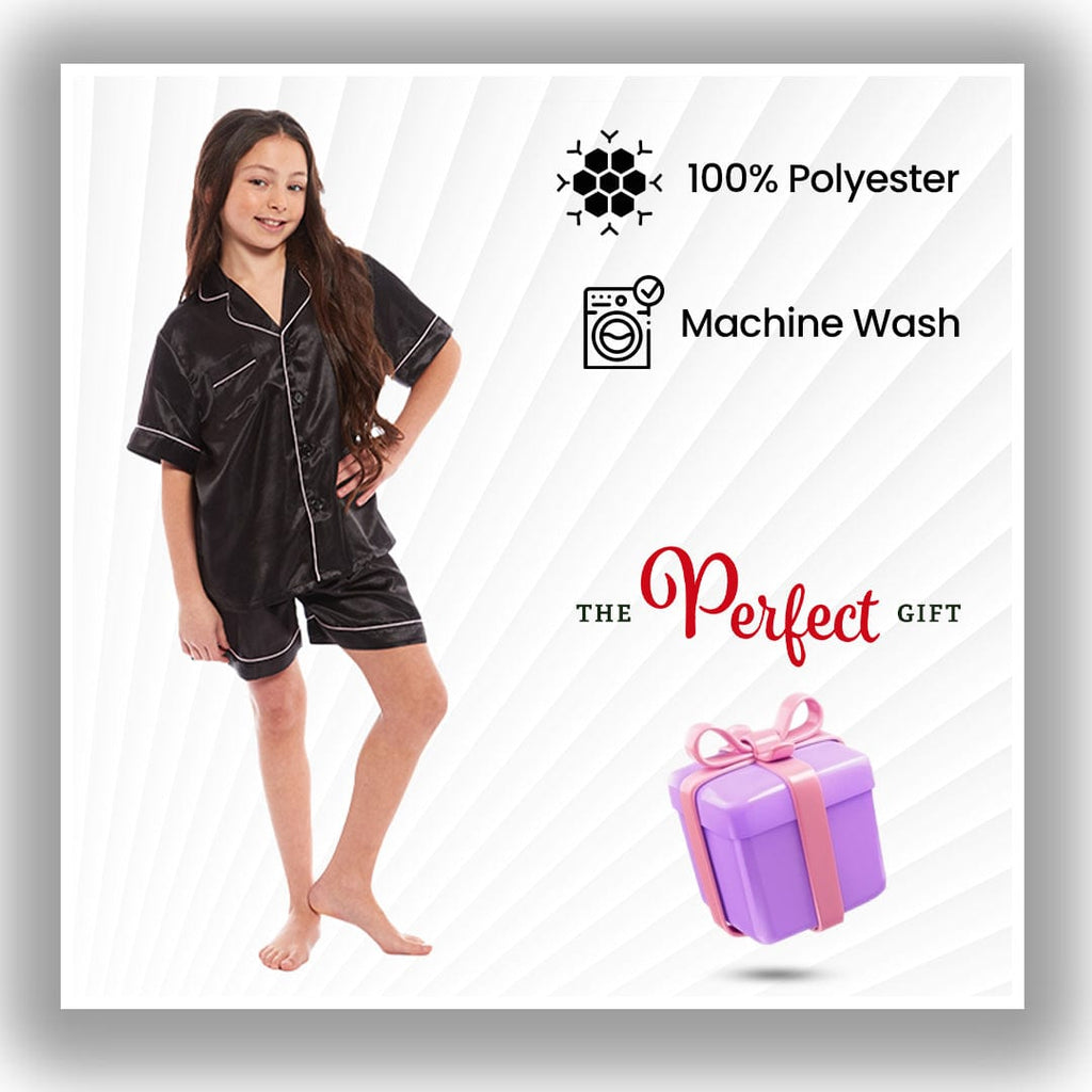 OLIVIA ROCCO Girls Satin Silk Pyjama Set – Short Sleeve Button Down