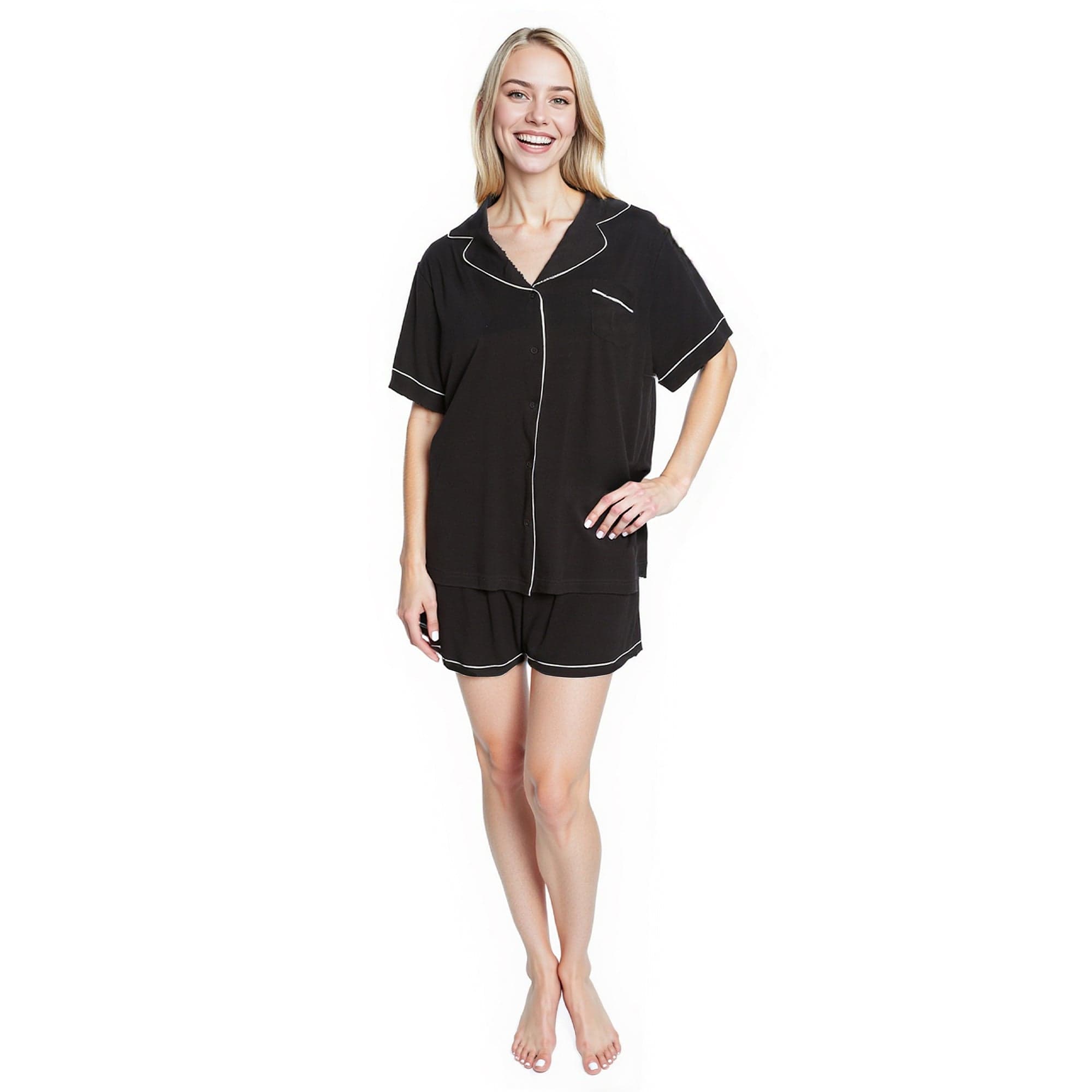 Daisy Dreamer Women's Short Pyjama Set – Super Soft Black Sleepwear
