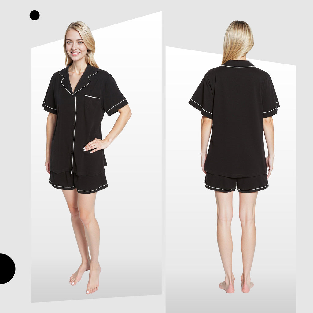 Daisy Dreamer Women's Short Pyjama Set – Super Soft Black Sleepwear