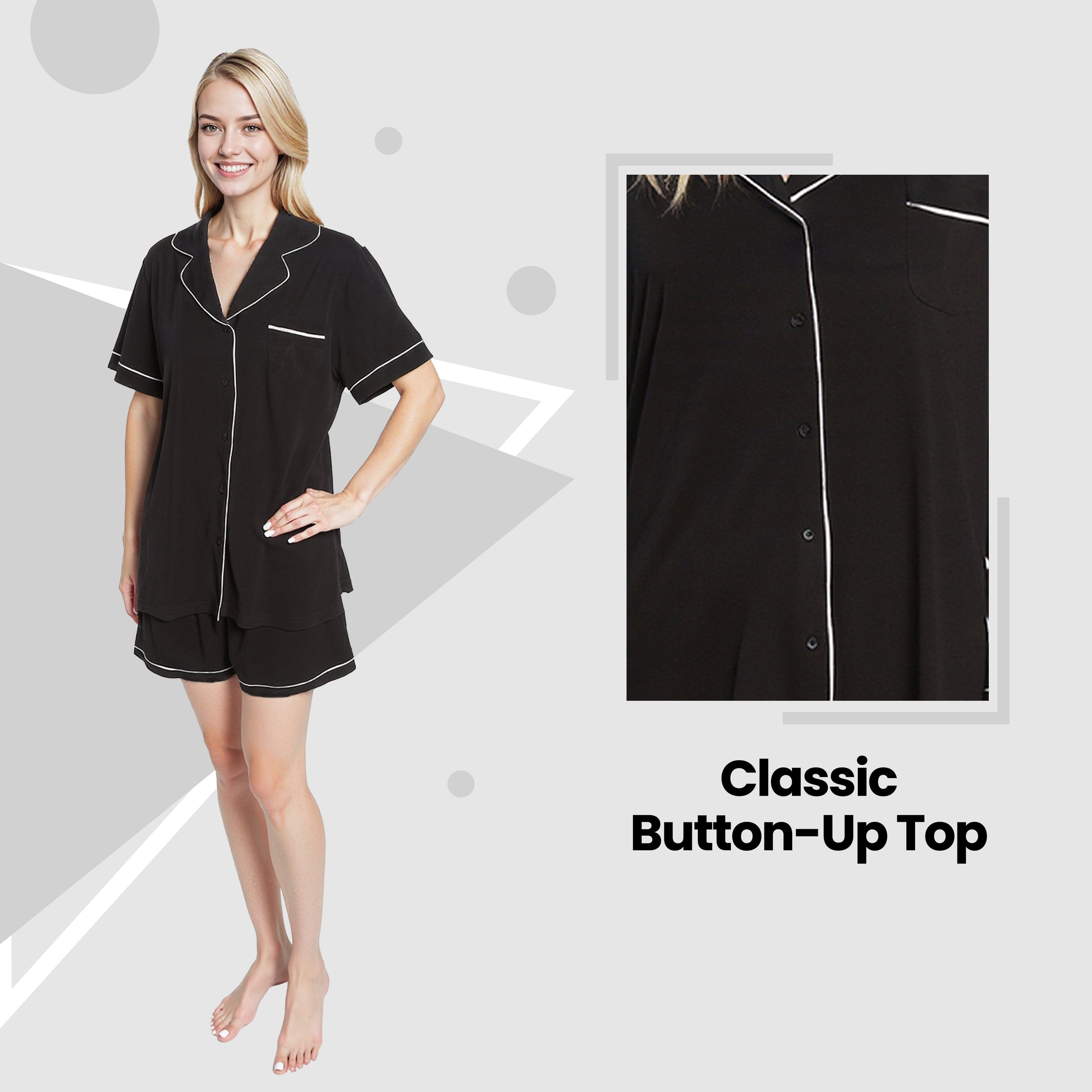 Daisy Dreamer Women's Short Pyjama Set – Super Soft Black Sleepwear